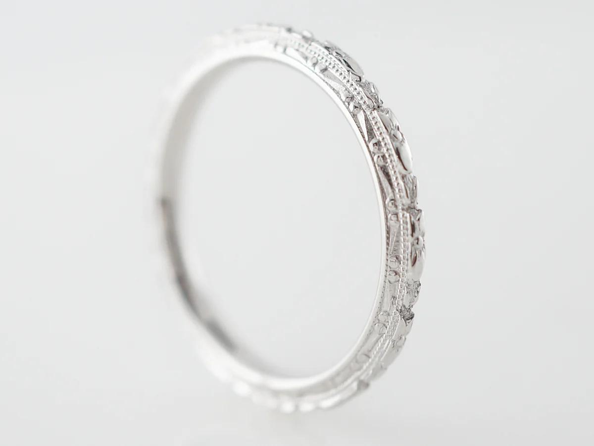 1920's Art Deco Orange Blossom Wedding Band in White Gold - Image 3