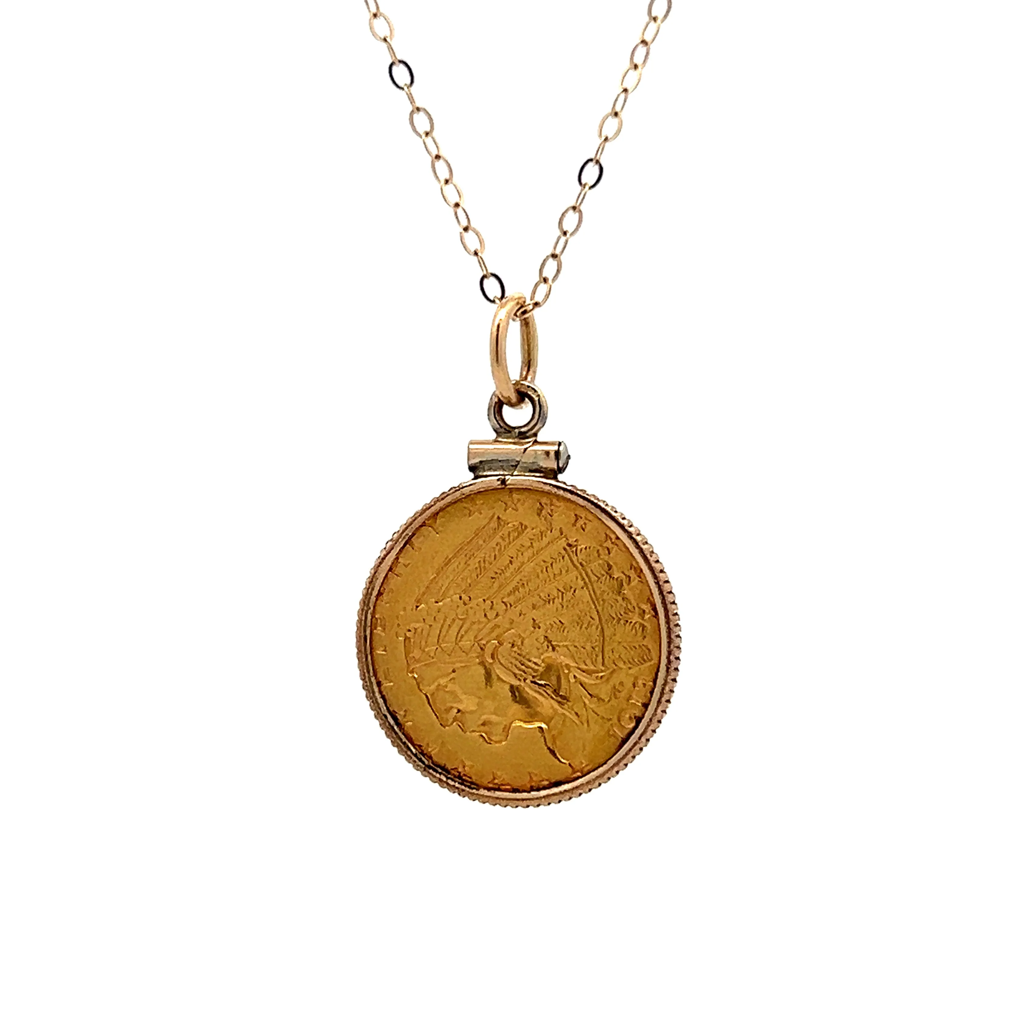 1928 Gold Coin Necklace Pendant in 14k Yellow Gold