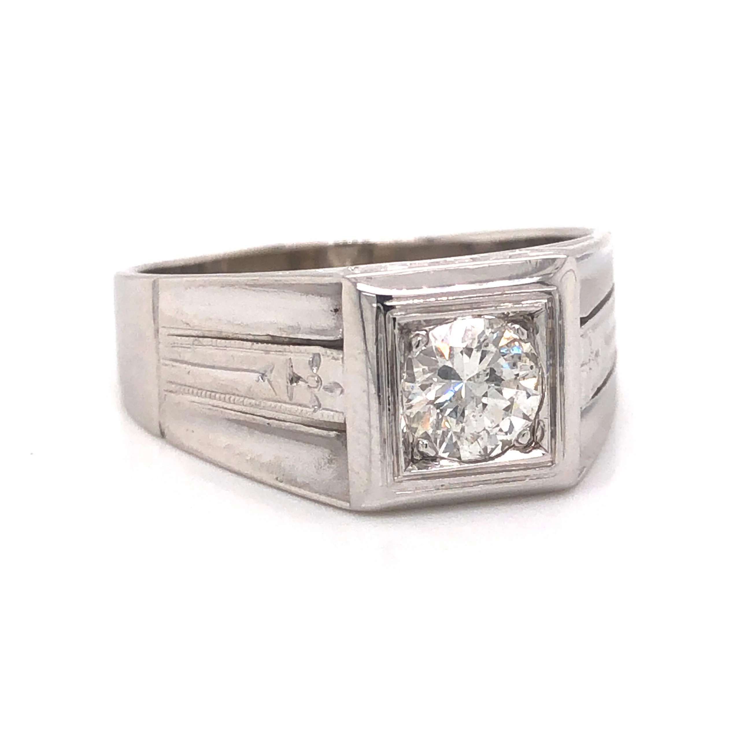 1930's Art Deco Men's Diamond Ring in 14k White Gold - Image 3