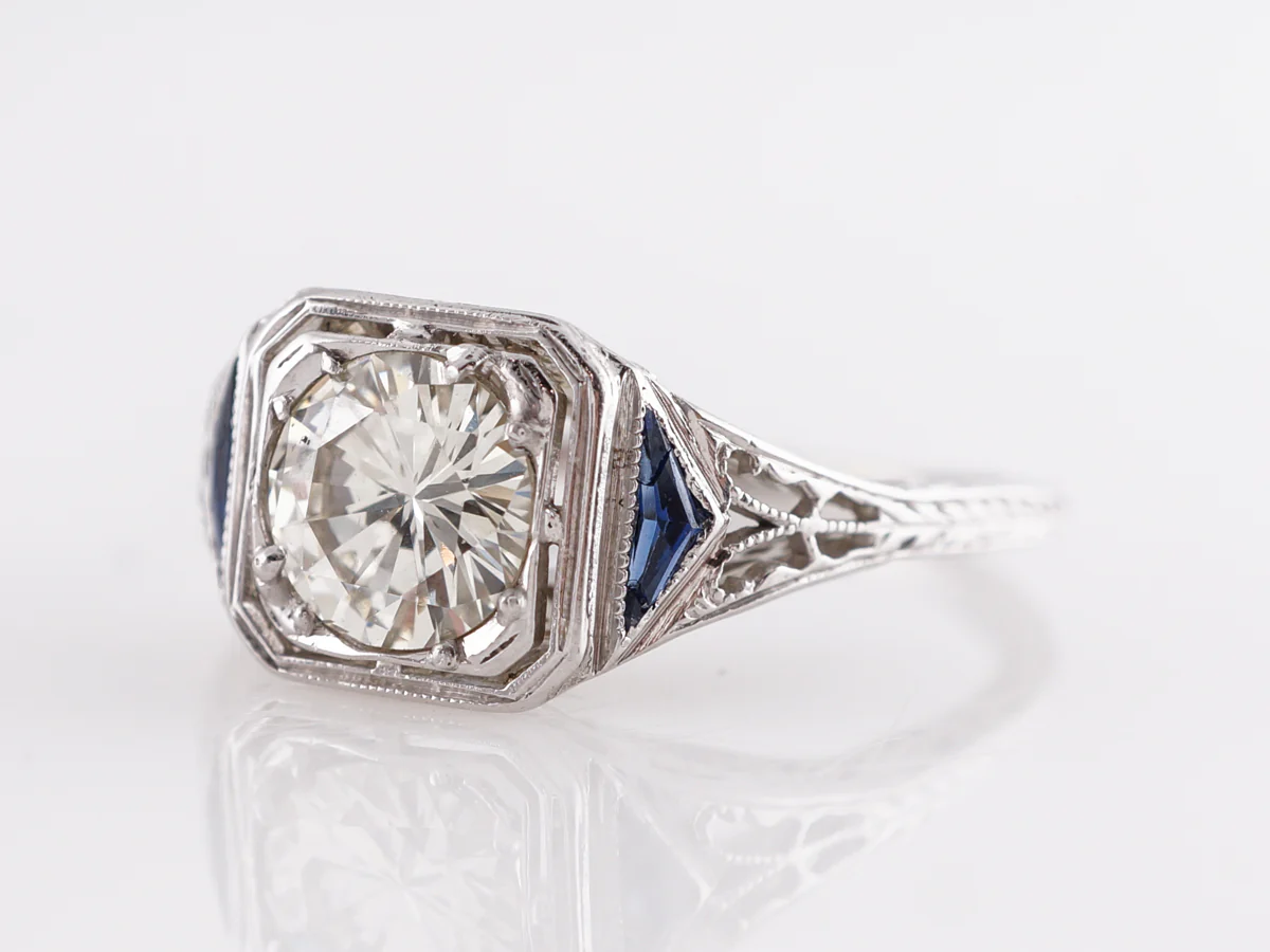 1930's Deco Diamond & Sapphire Engagement in 18k White Gold - Image 2