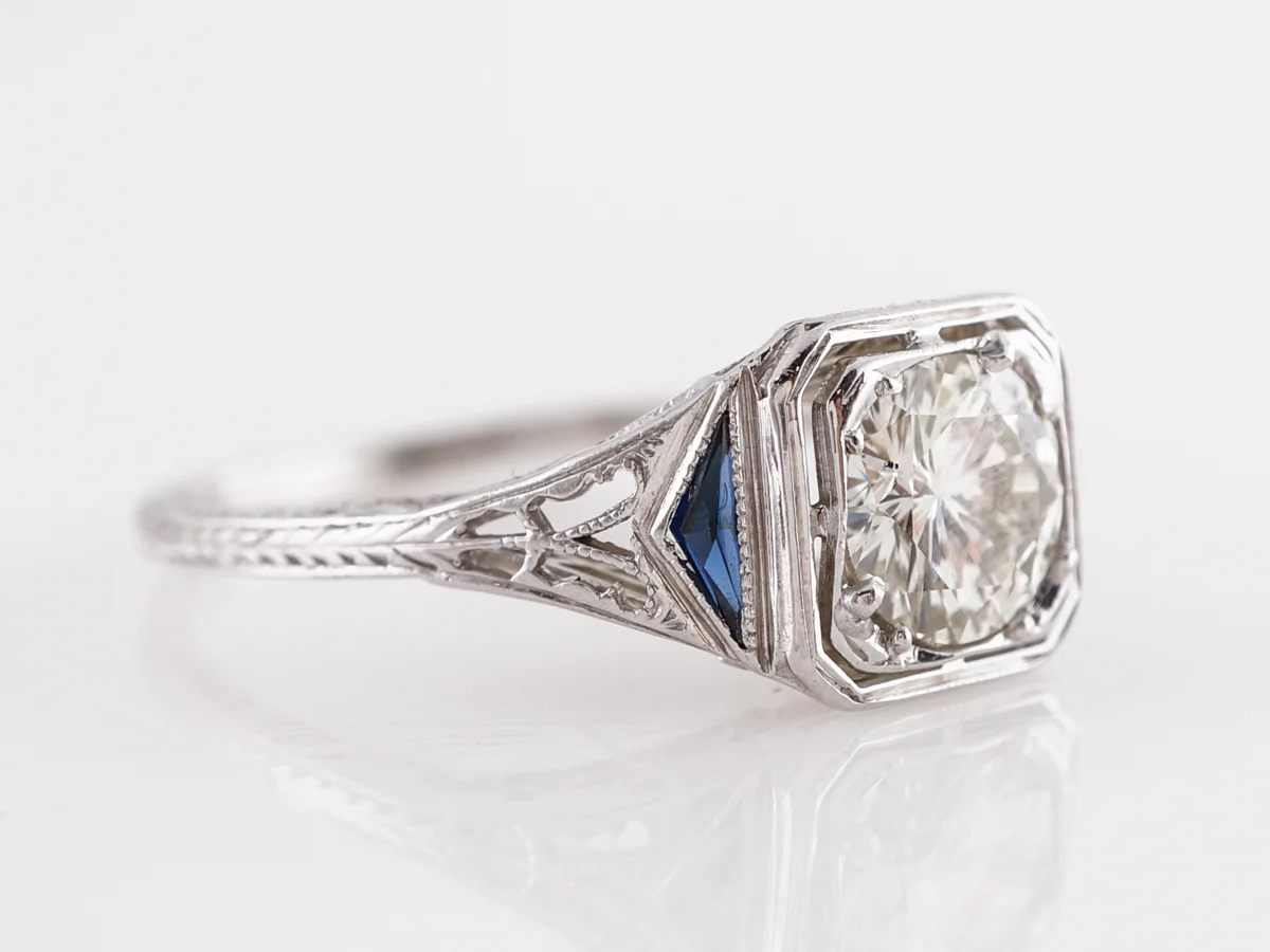 1930's Deco Diamond & Sapphire Engagement in 18k White Gold - Image 3