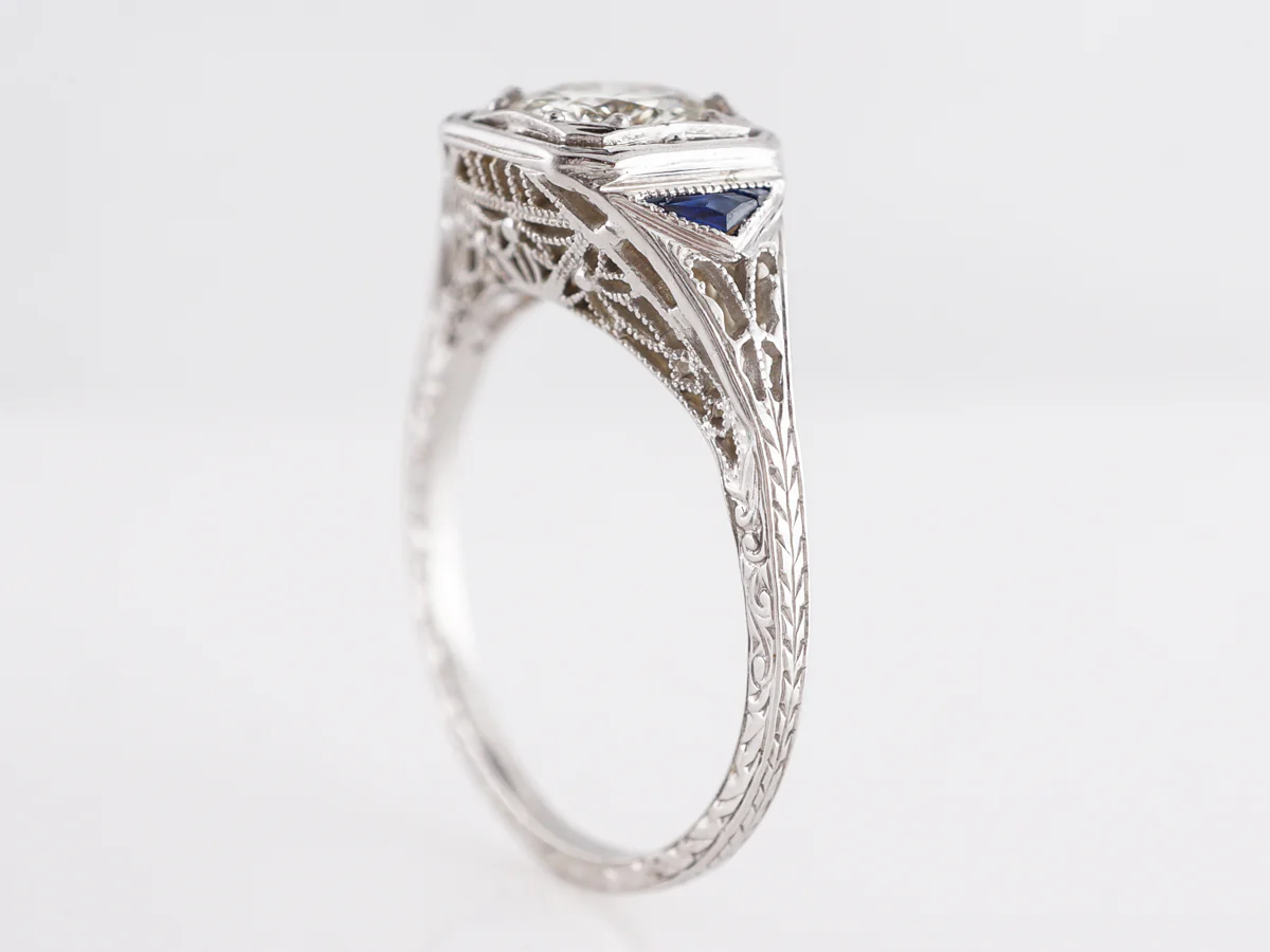 1930's Deco Diamond & Sapphire Engagement in 18k White Gold - Image 5