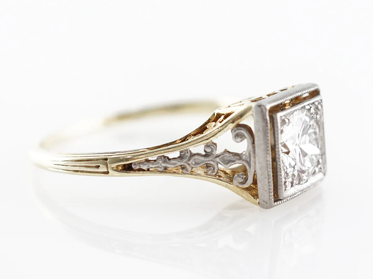1930's Diamond Solitaire Two-Tone Engagement Ring - Image 3