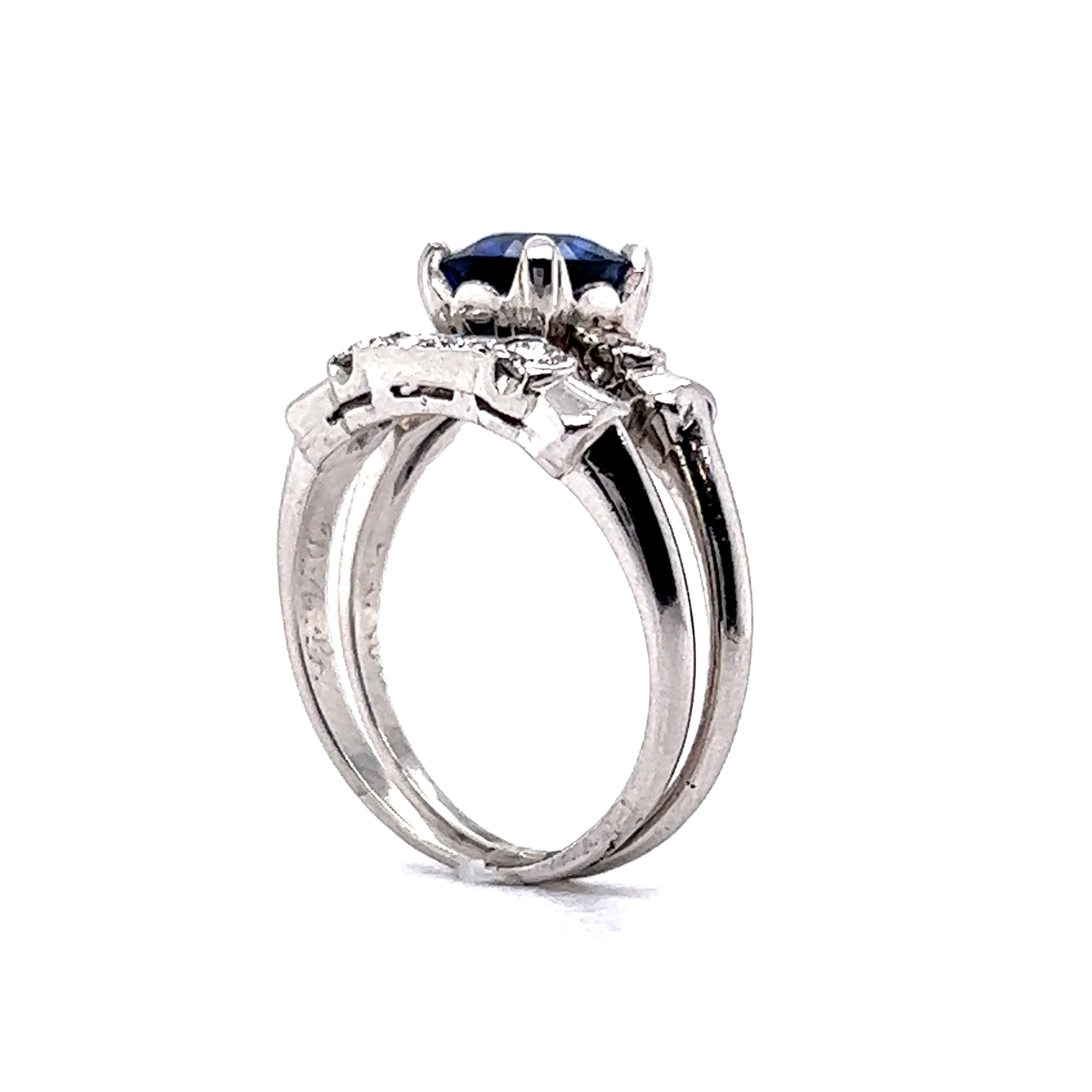 1930's Engagement Ring Set w/ Sapphire & Diamonds - Image 4