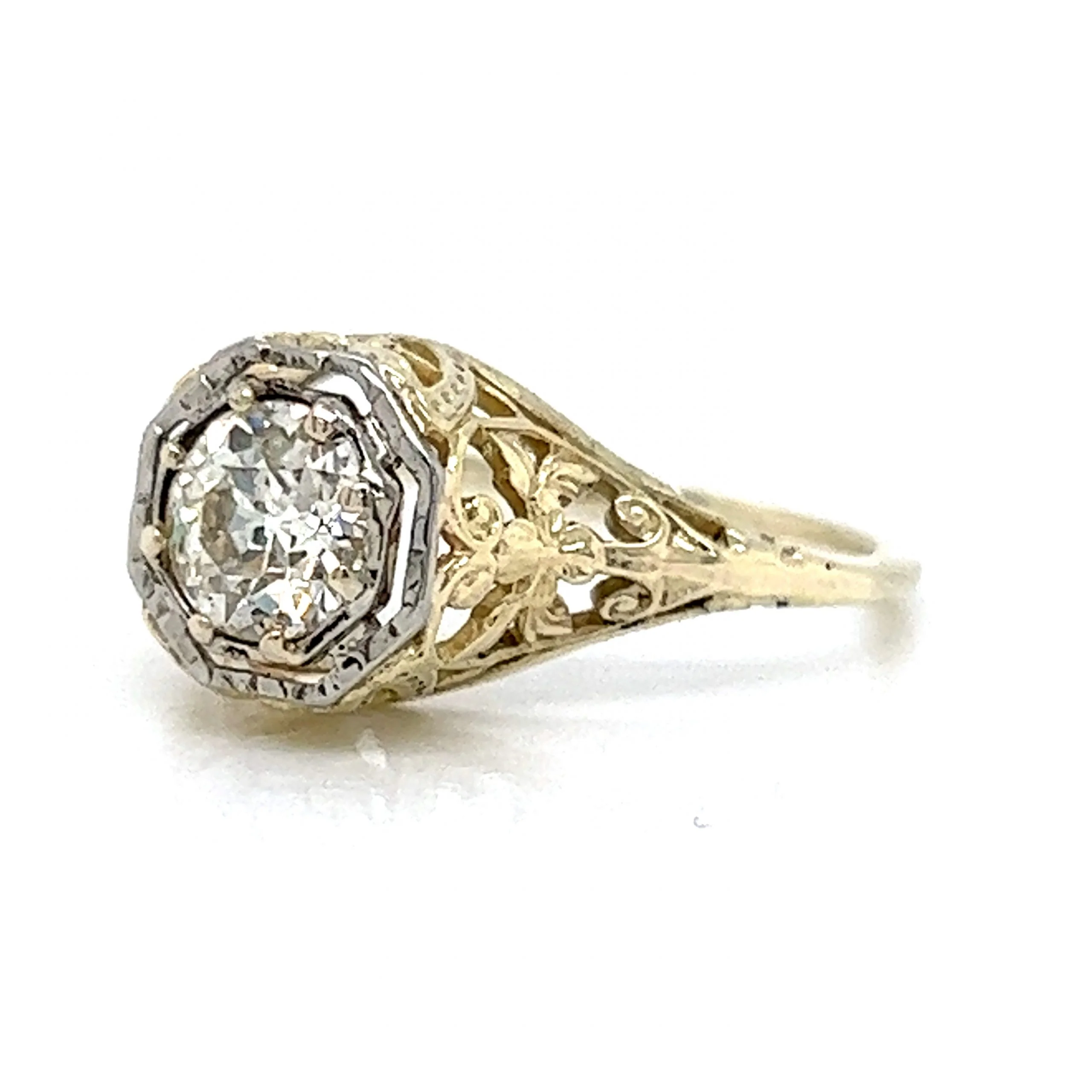 1930's Filigree Diamond Engagement Ring in 14k Gold - Image 2