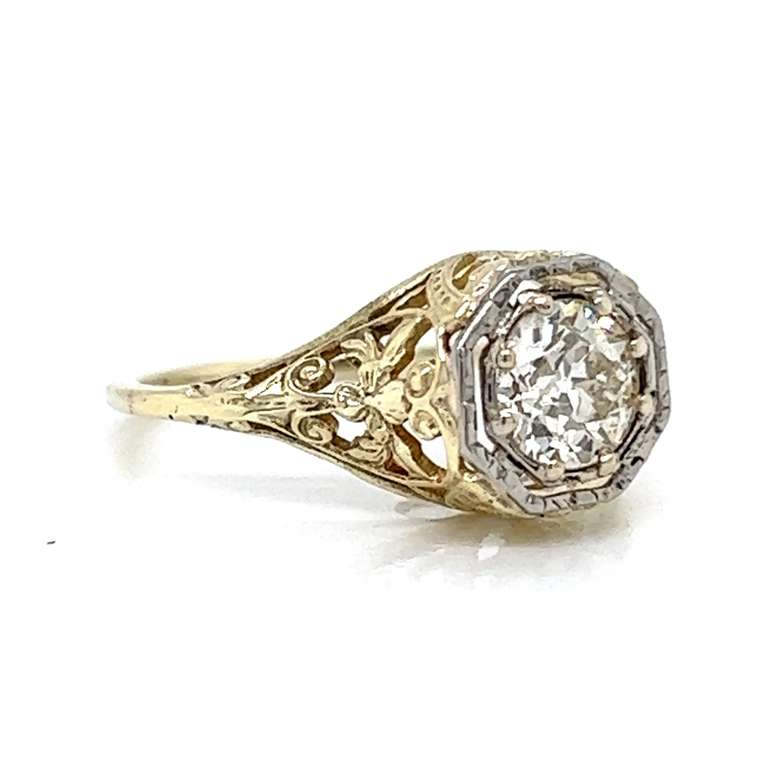 1930's Filigree Diamond Engagement Ring in 14k Gold - Image 3