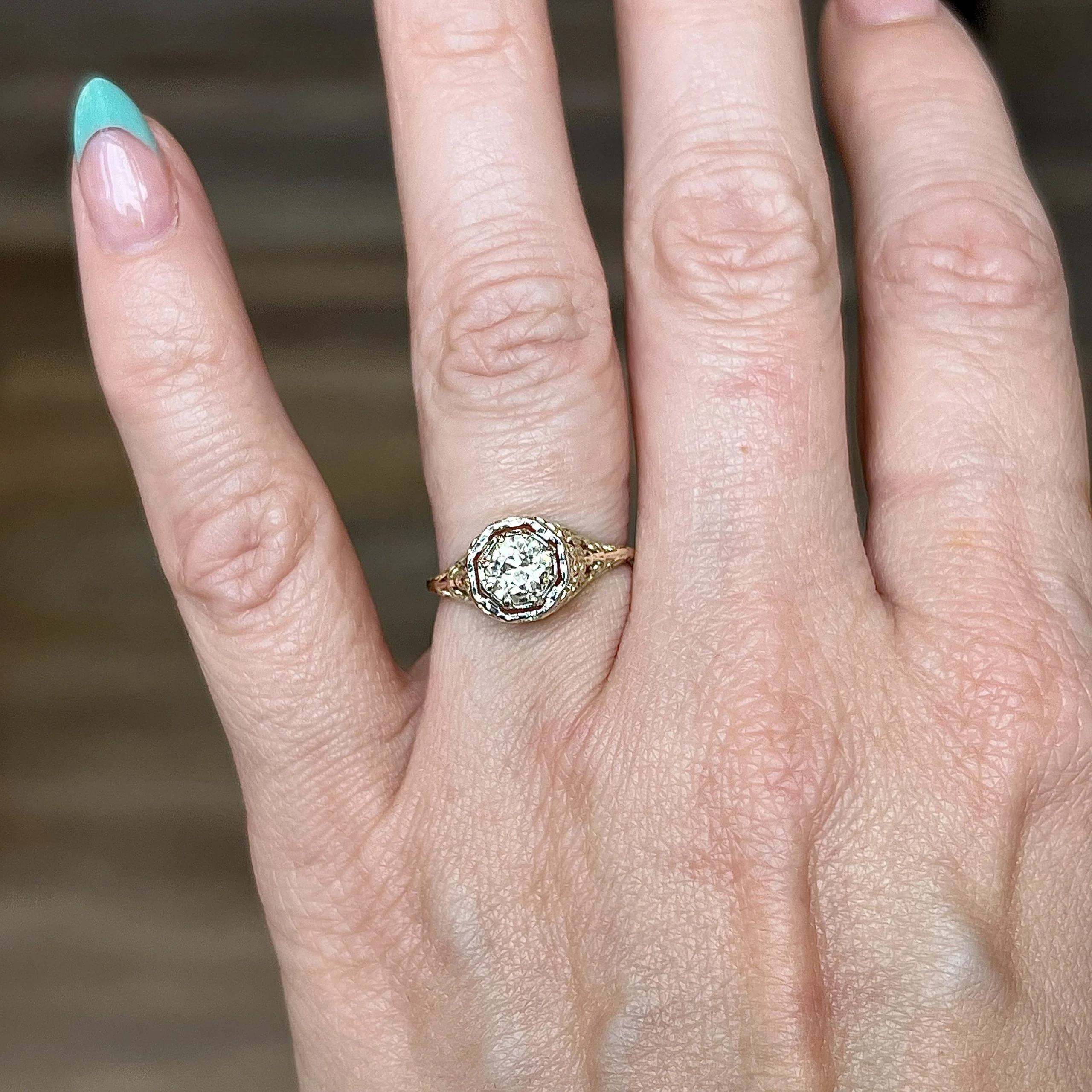 1930's Filigree Diamond Engagement Ring in 14k Gold - Image 6