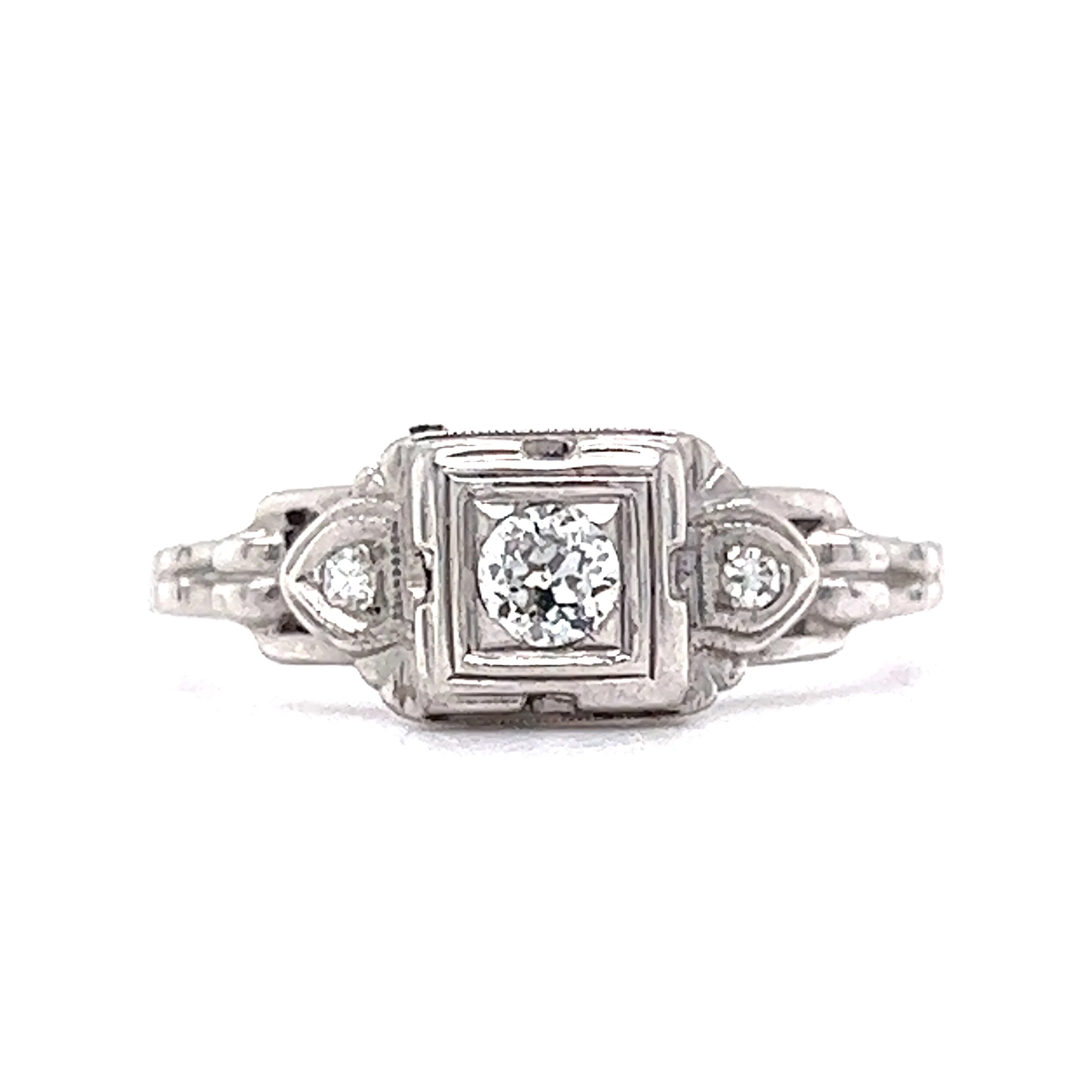 1930's Geometric Engagement Ring w/ .13 Diamond in White Gold