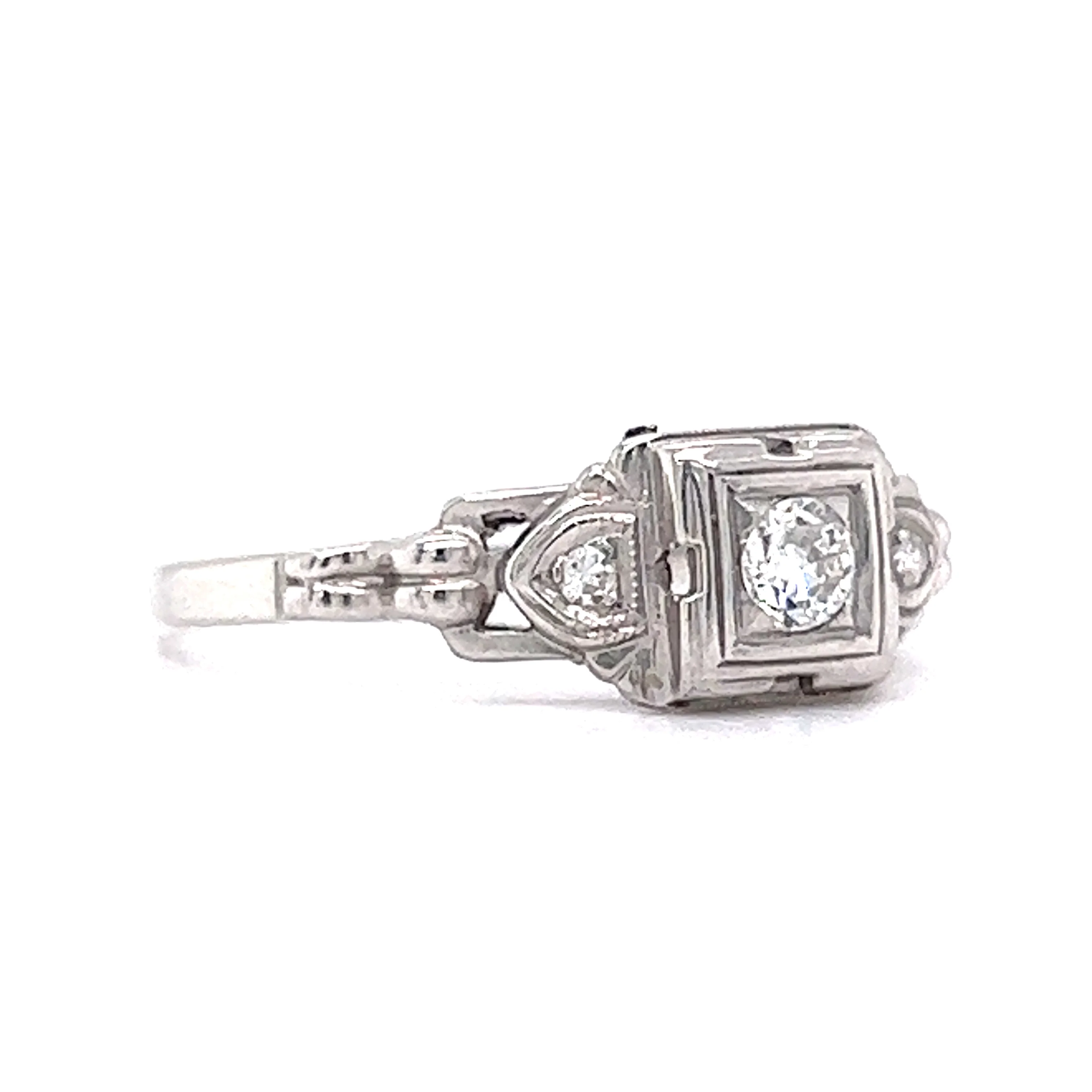 1930's Geometric Engagement Ring w/ .13 Diamond in White Gold - Image 3
