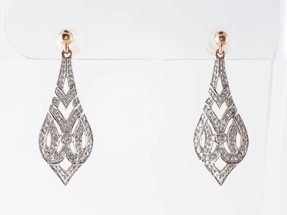 1930's Style Diamond Earrings in 14k White & Rose Gold