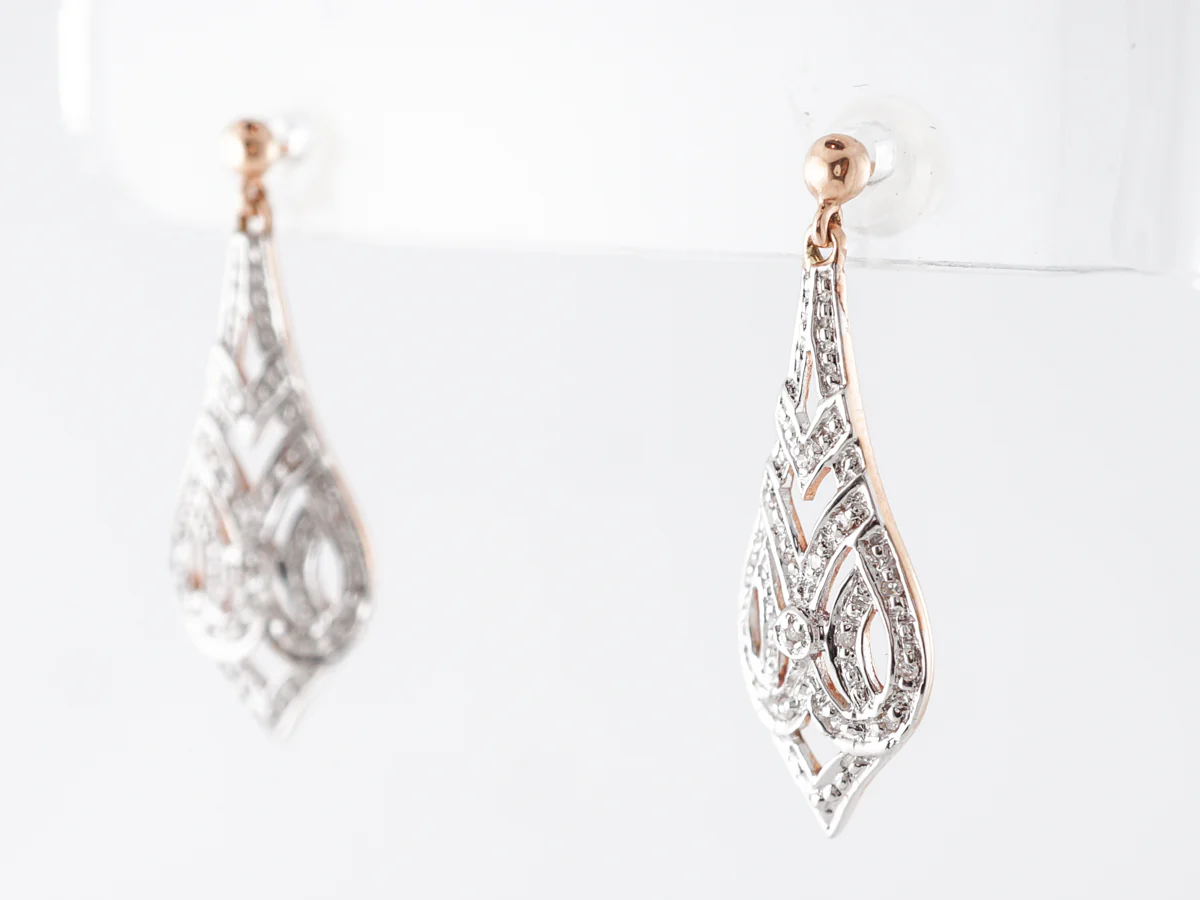 1930's Style Diamond Earrings in 14k White & Rose Gold - Image 2