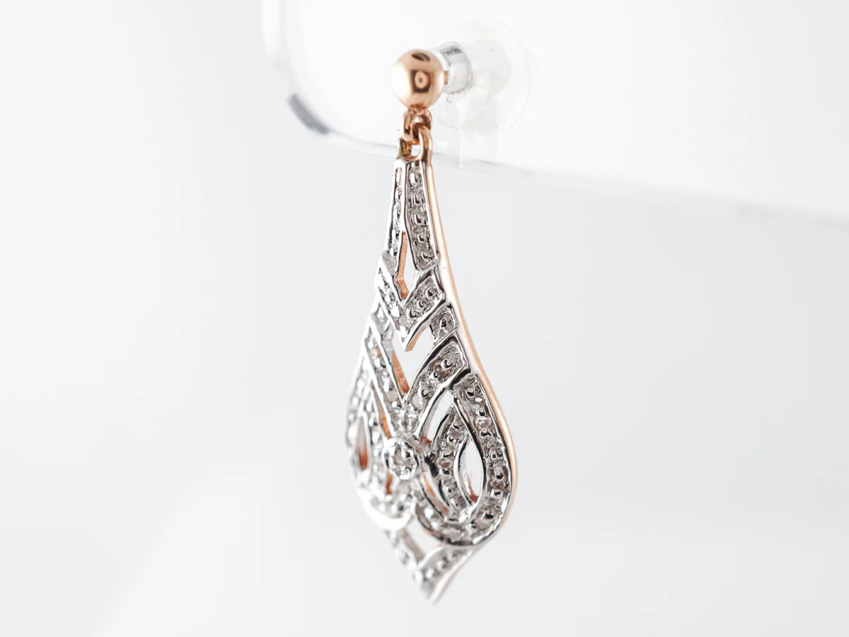1930's Style Diamond Earrings in 14k White & Rose Gold - Image 4