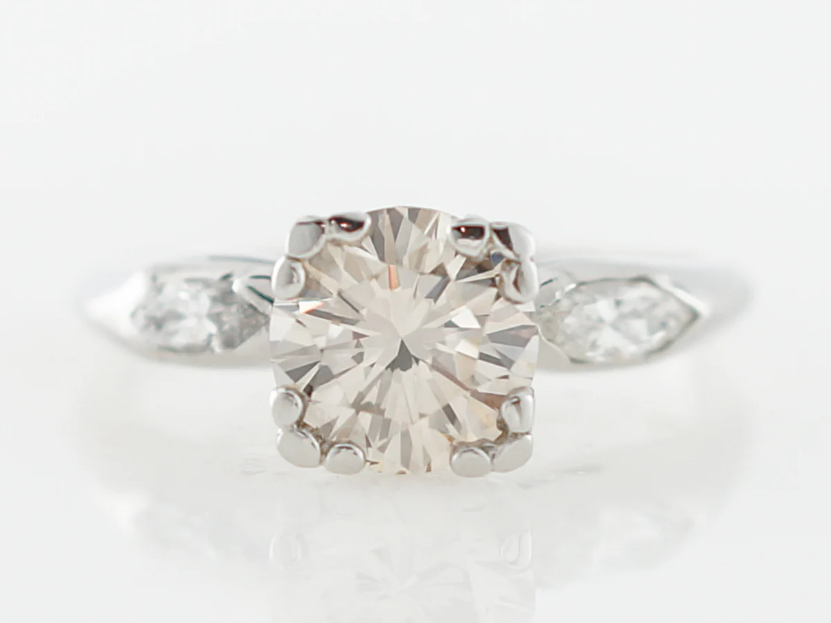 1930's Vintage Diamond Solitaire Engagement Ring w/ Marquis Accents in Platinum