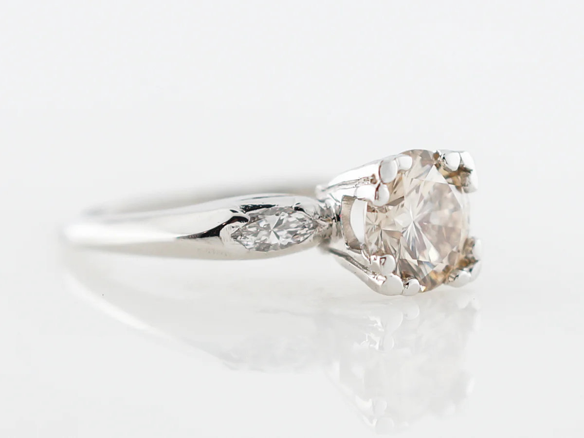 1930's Vintage Diamond Solitaire Engagement Ring w/ Marquis Accents in Platinum - Image 3