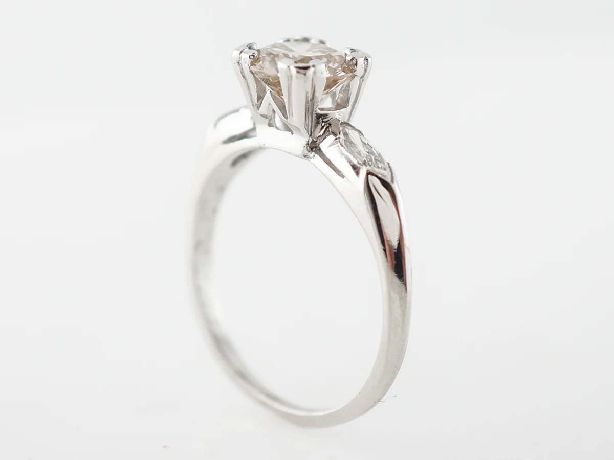1930's Vintage Diamond Solitaire Engagement Ring w/ Marquis Accents in Platinum - Image 4