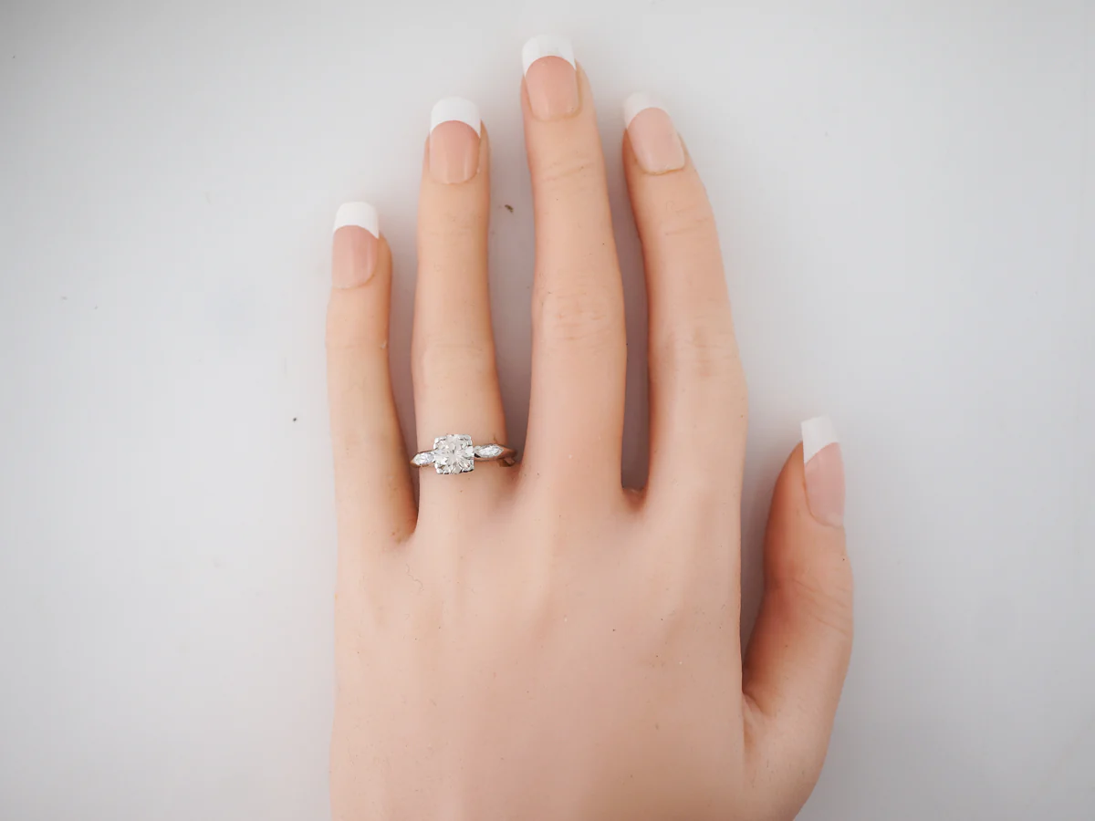 1930's Vintage Diamond Solitaire Engagement Ring w/ Marquis Accents in Platinum - Image 5