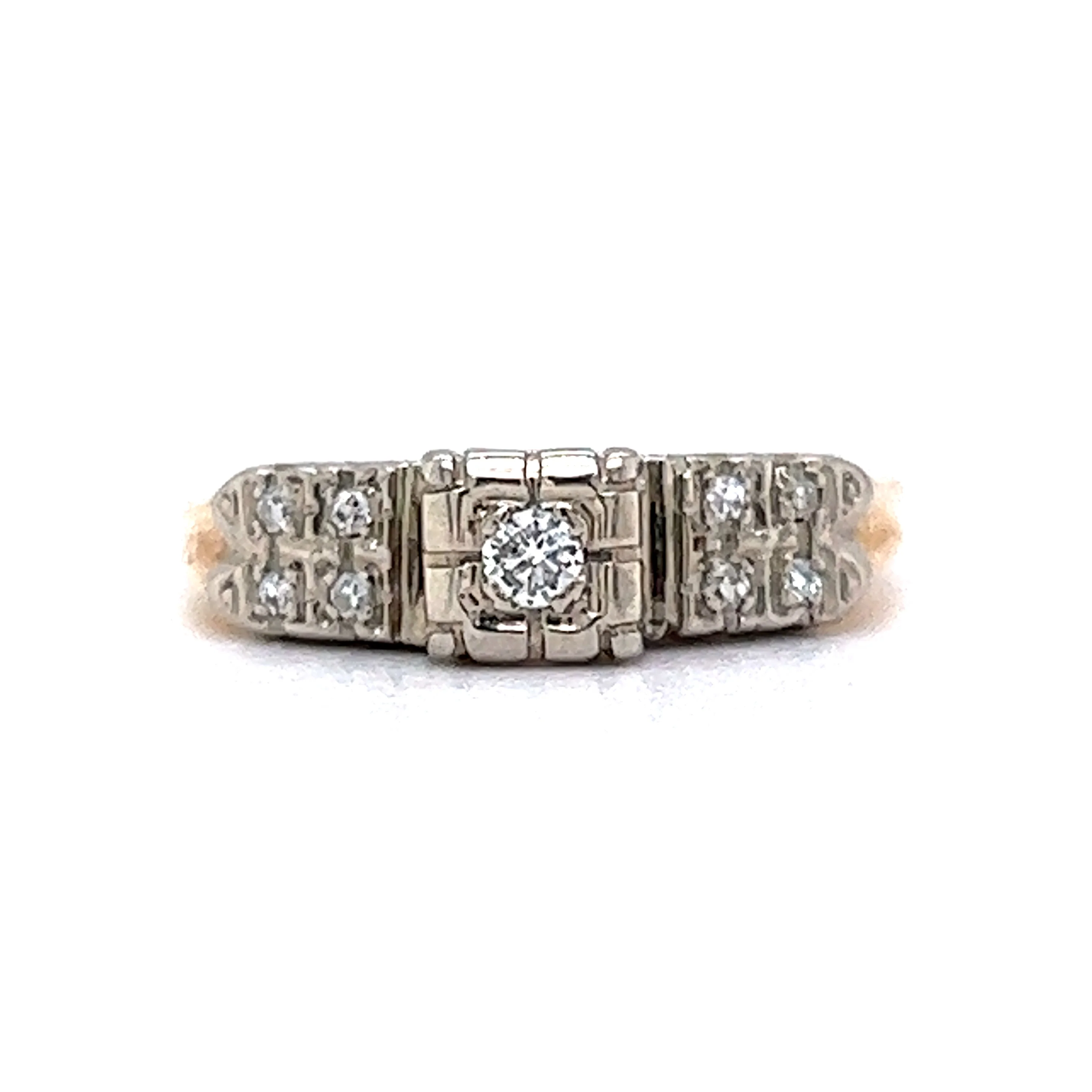 1940's Diamond Retro Engagement Ring in 14k Yellow Gold