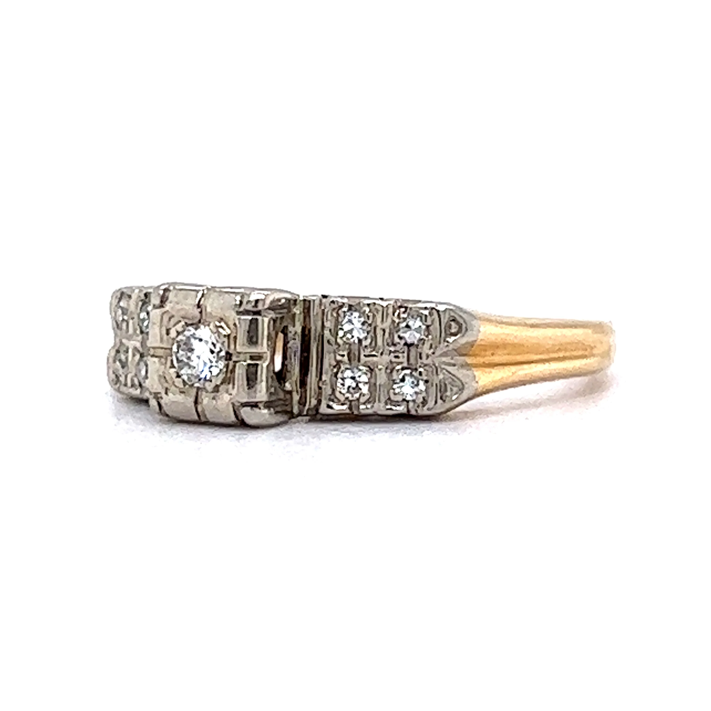 1940's Diamond Retro Engagement Ring in 14k Yellow Gold - Image 2