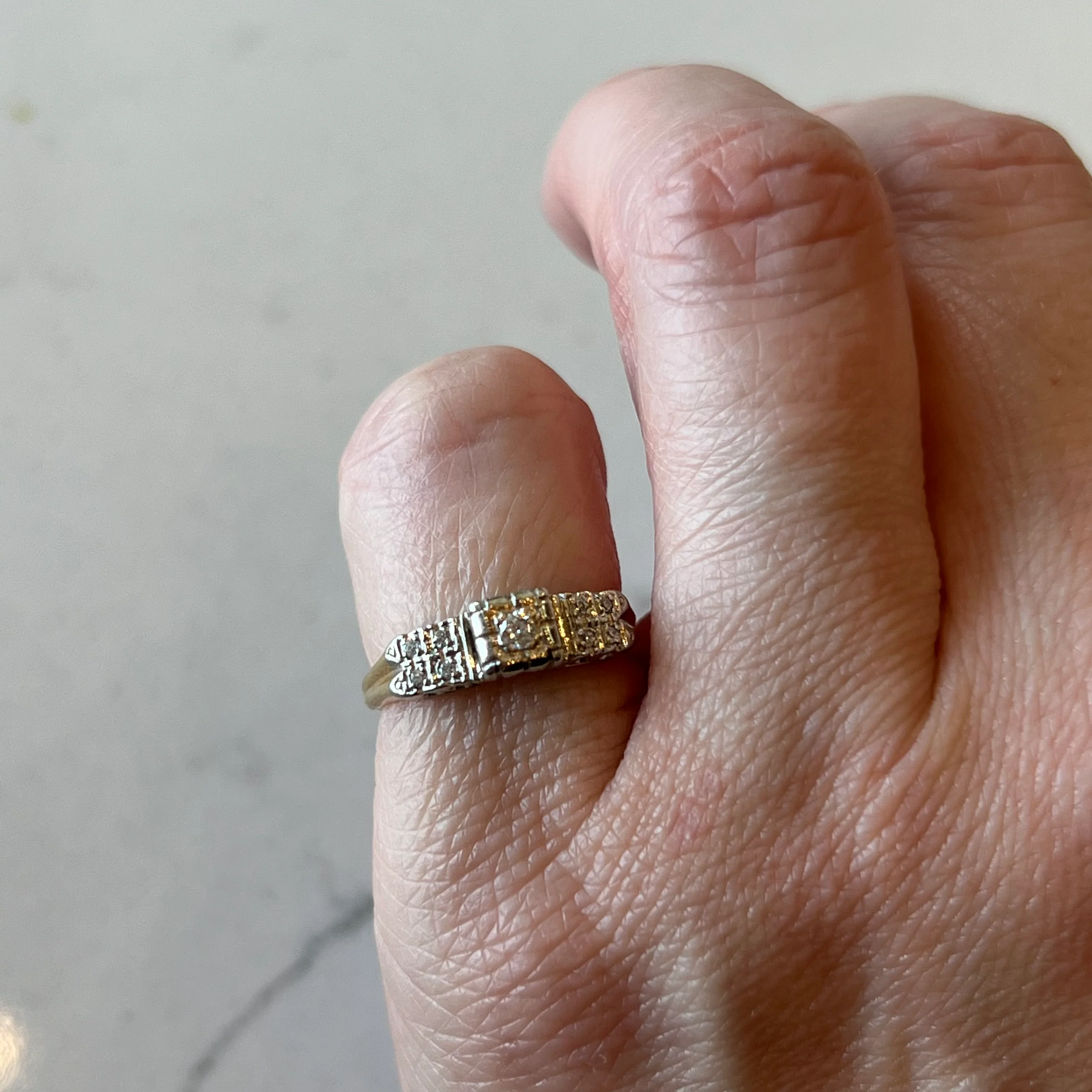 1940's Diamond Retro Engagement Ring in 14k Yellow Gold - Image 6