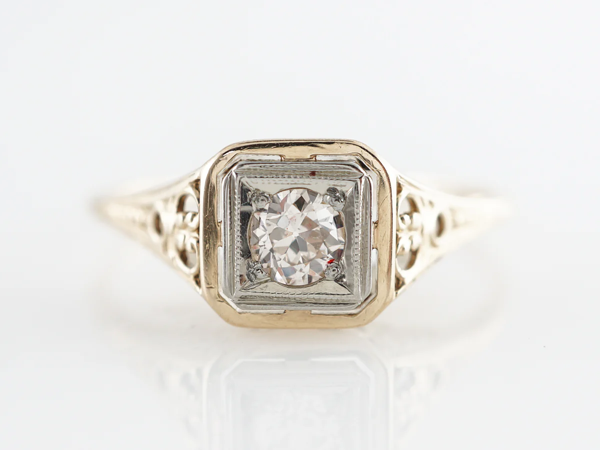 1940's Old Euro Diamond Filigree Engagement Ring