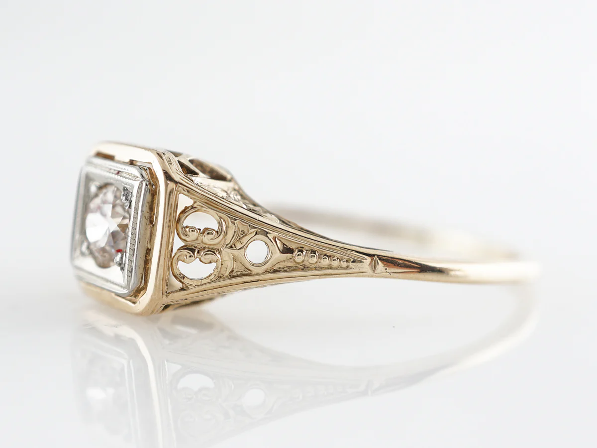 1940's Old Euro Diamond Filigree Engagement Ring - Image 2