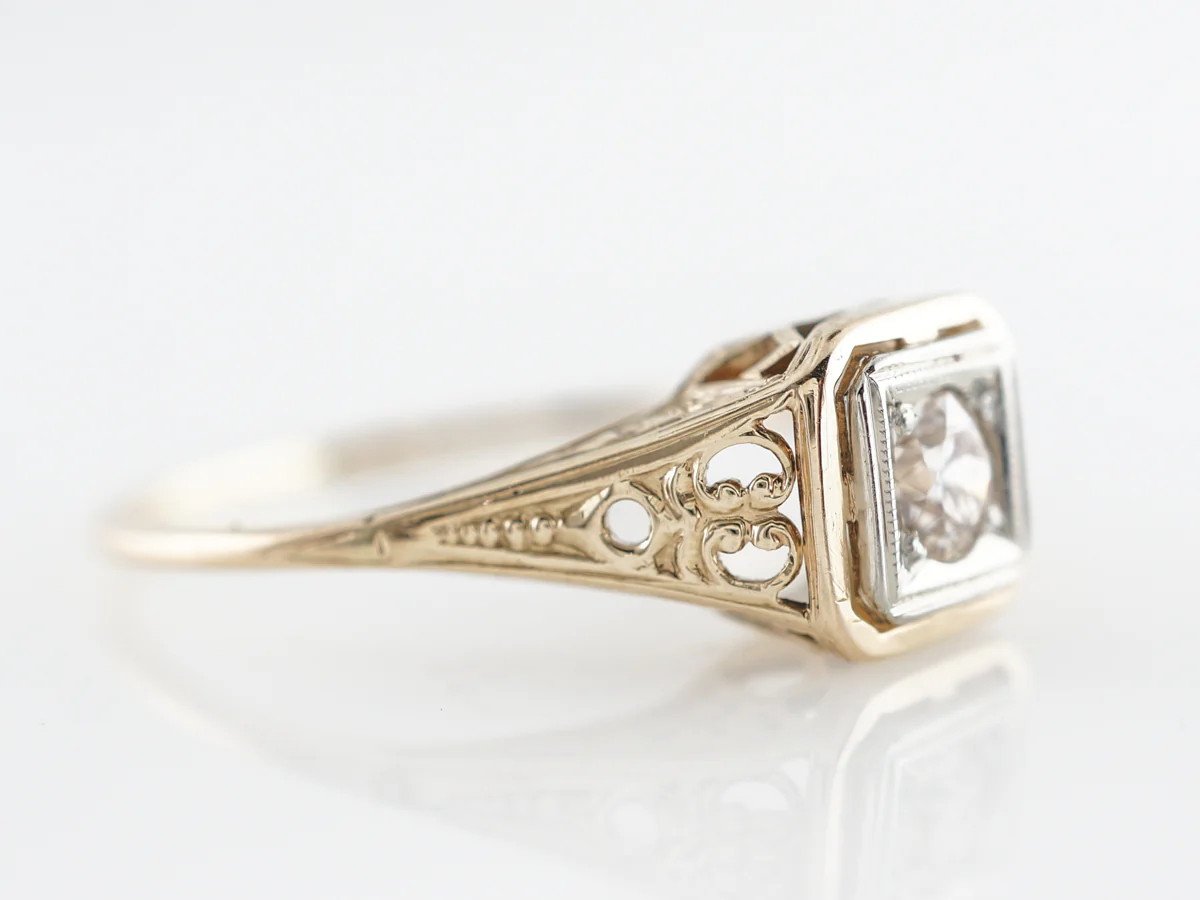 1940's Old Euro Diamond Filigree Engagement Ring - Image 3