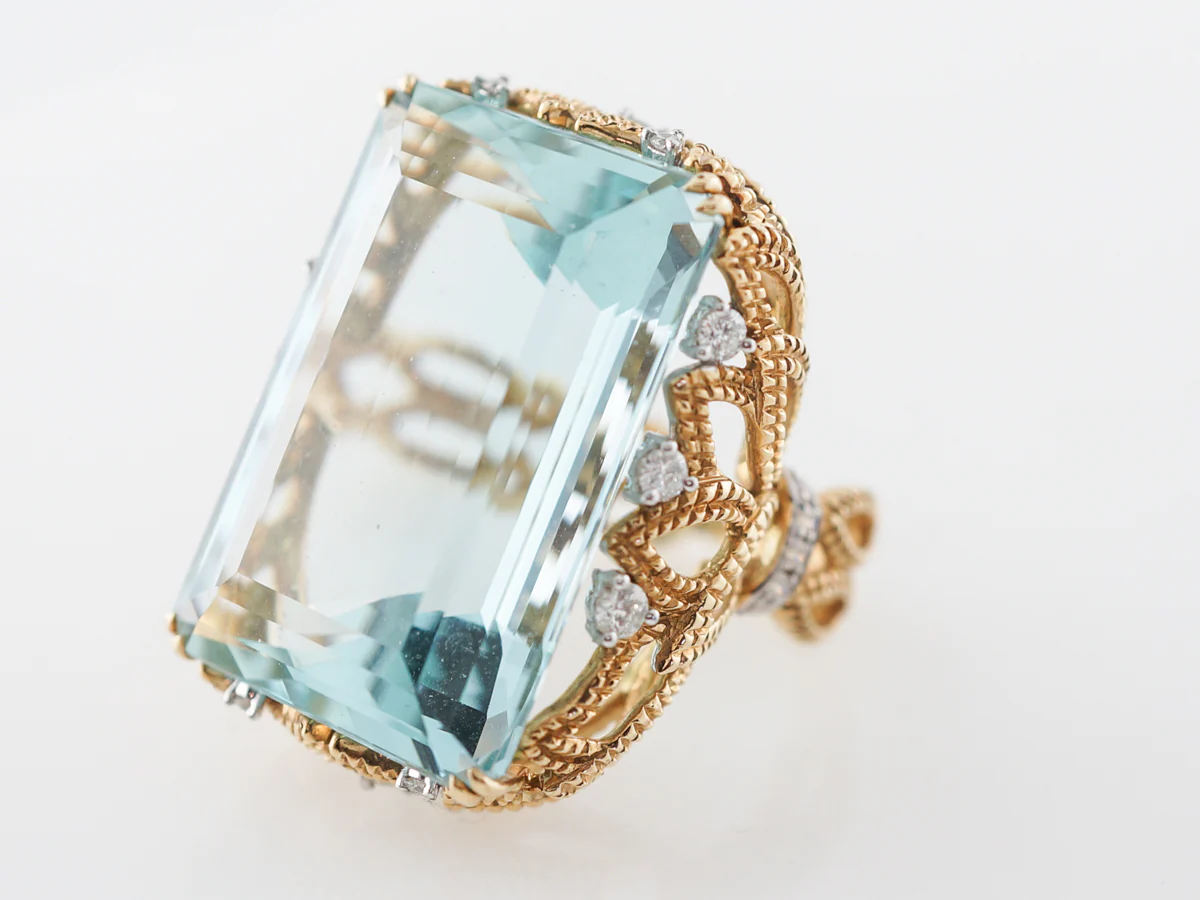 1950's Cocktail Ring w/ Aquamarine & Diamonds - Image 2