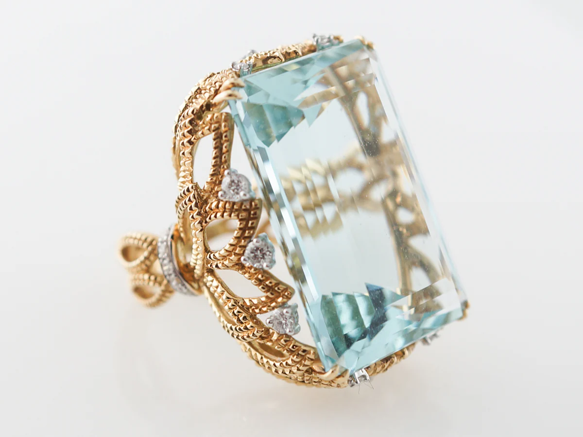 1950's Cocktail Ring w/ Aquamarine & Diamonds - Image 3