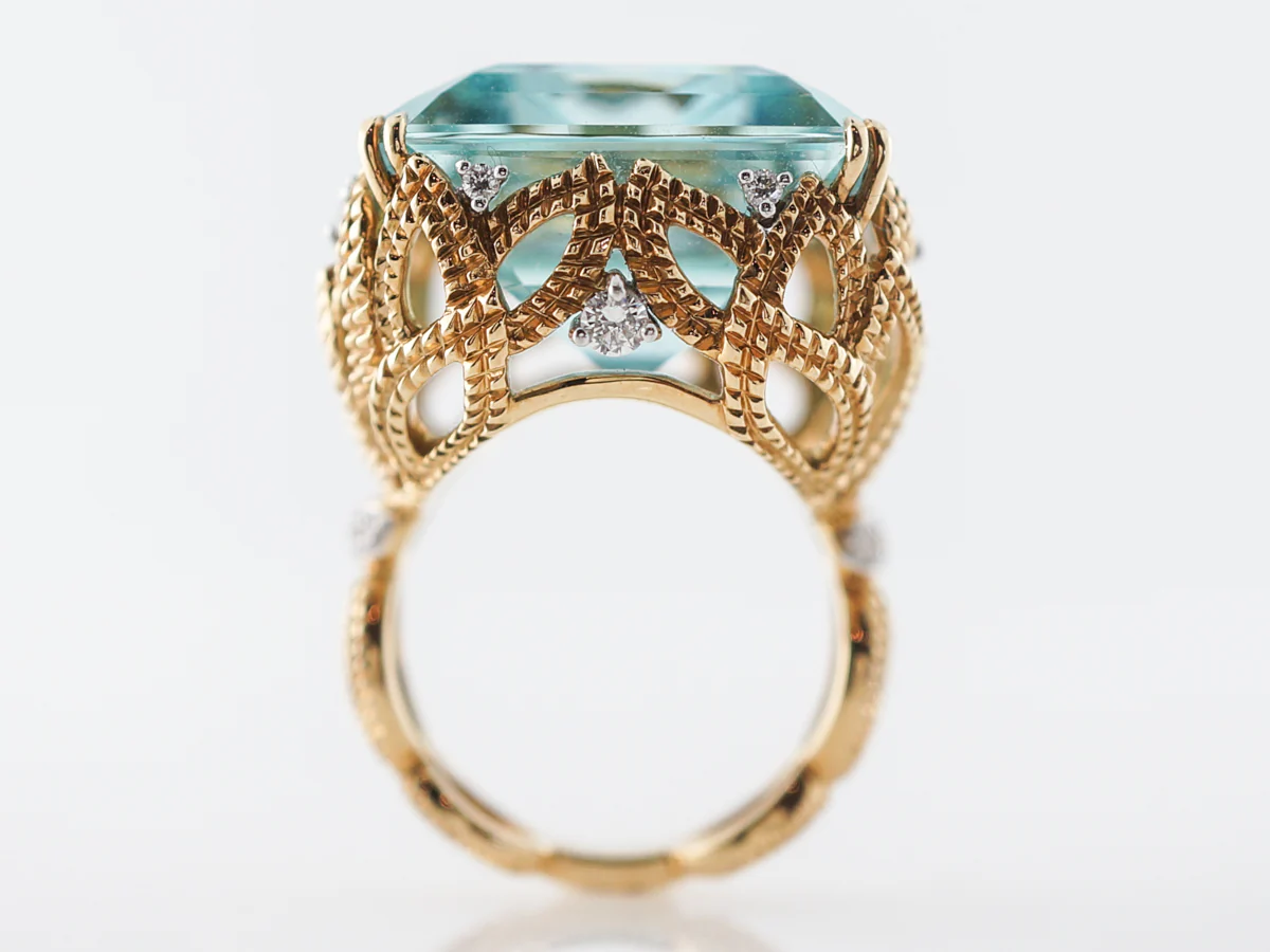 1950's Cocktail Ring w/ Aquamarine & Diamonds - Image 4