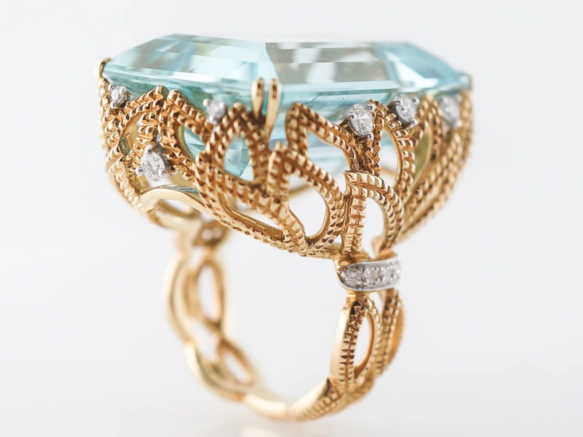 1950's Cocktail Ring w/ Aquamarine & Diamonds - Image 5