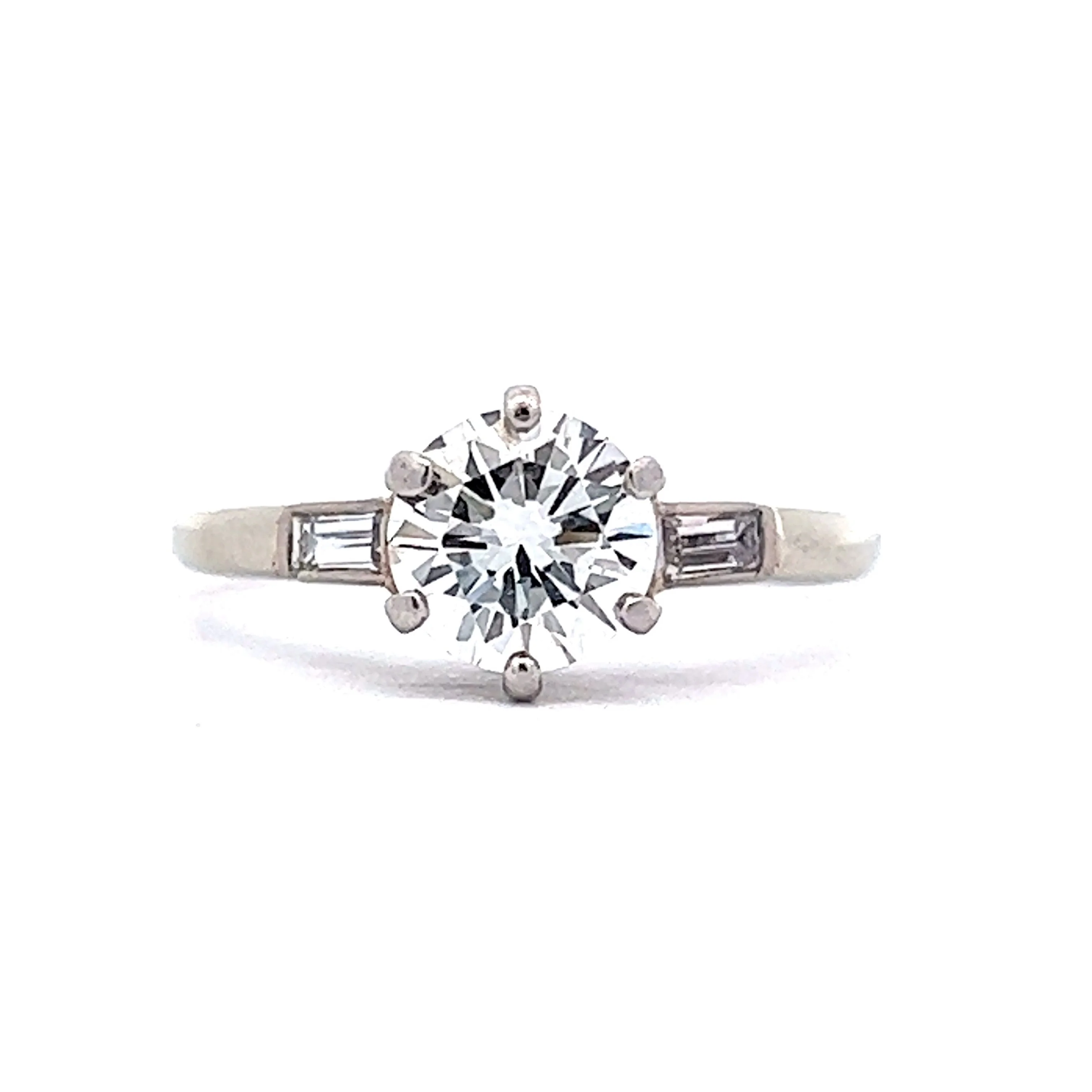 1950's Round Brilliant Diamond Engagement Ring in 18k White Gold