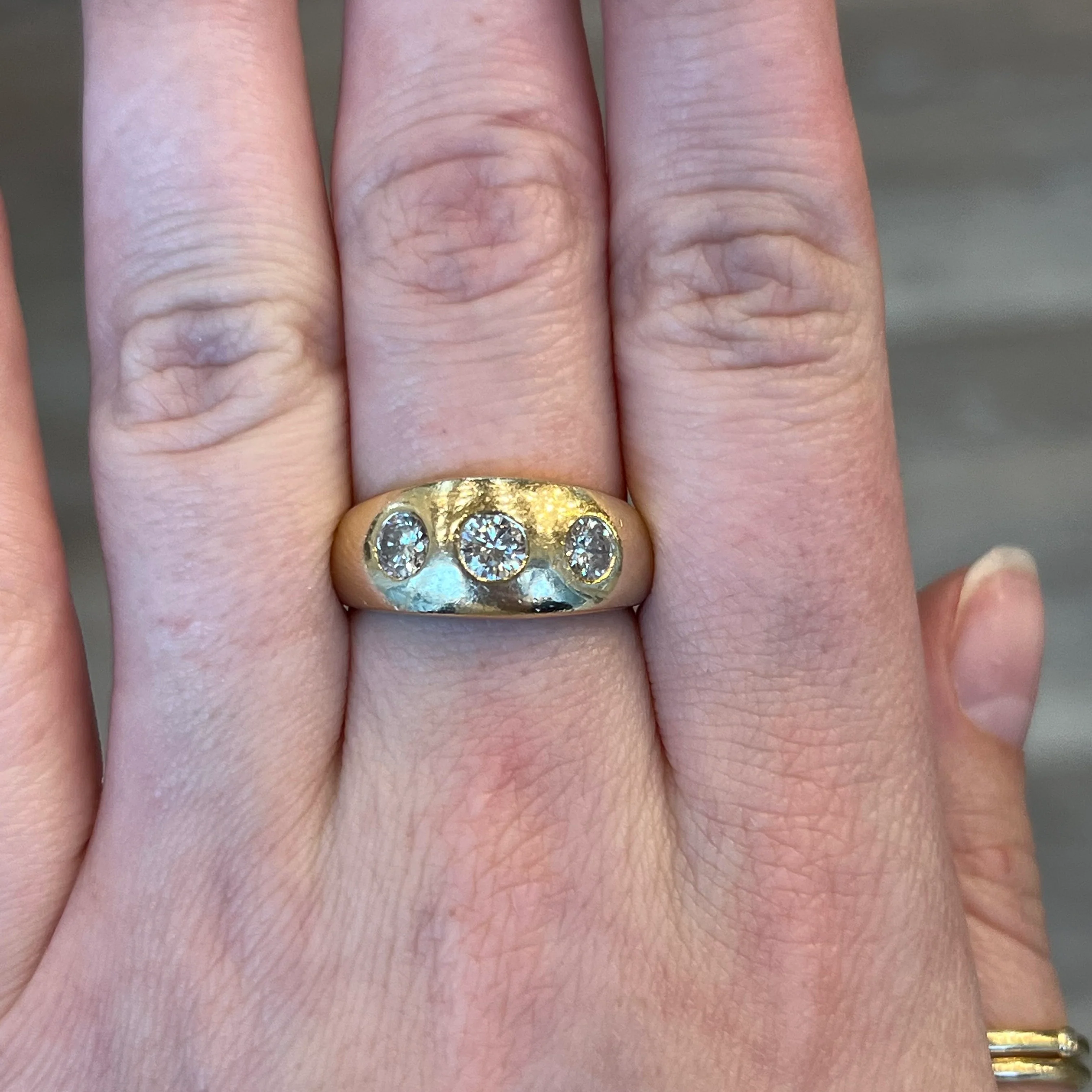 1950's Three Stone Diamond Cocktail Ring 14k Yellow Gold - Image 6