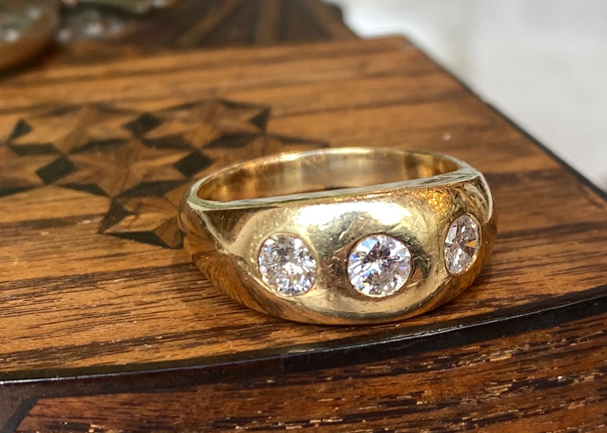 1950's Three Stone Diamond Cocktail Ring 14k Yellow Gold - Image 7