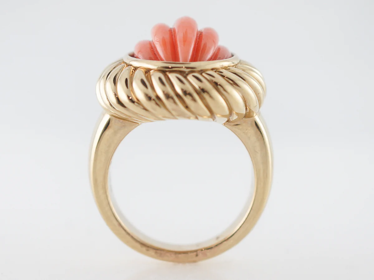 1960's Carved Coral Right Hand Ring in 14k Yellow Gold - Image 5