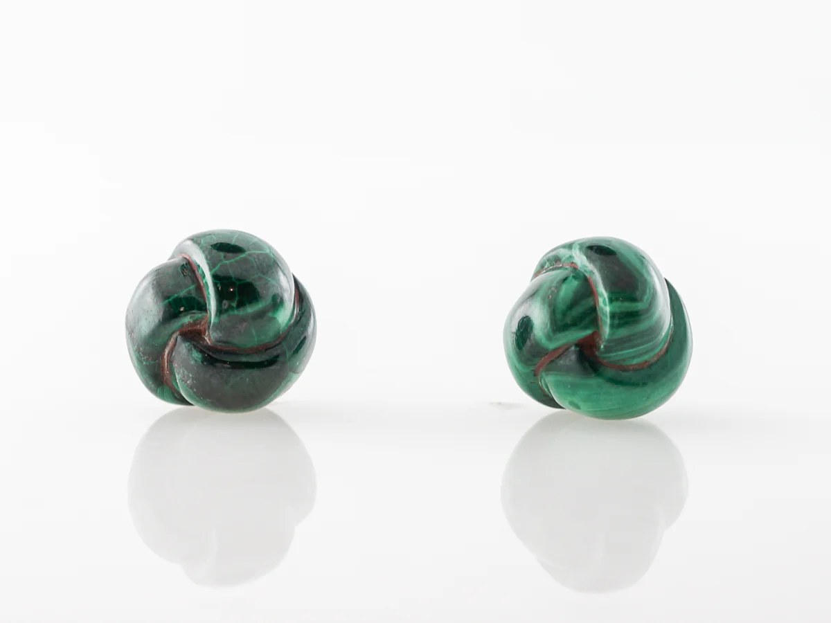 1960's Vintage Malachite Earrings in 14k Yellow Gold