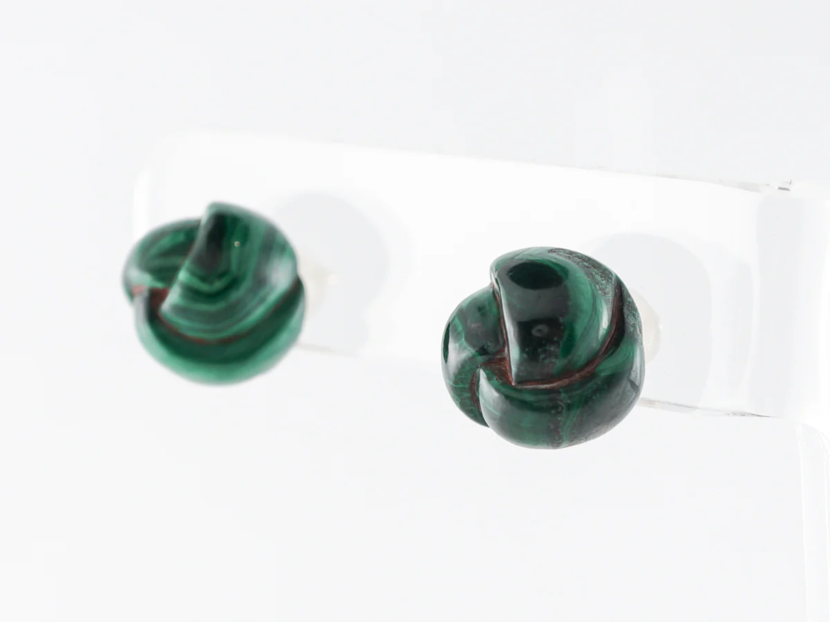 1960's Vintage Malachite Earrings in 14k Yellow Gold - Image 2