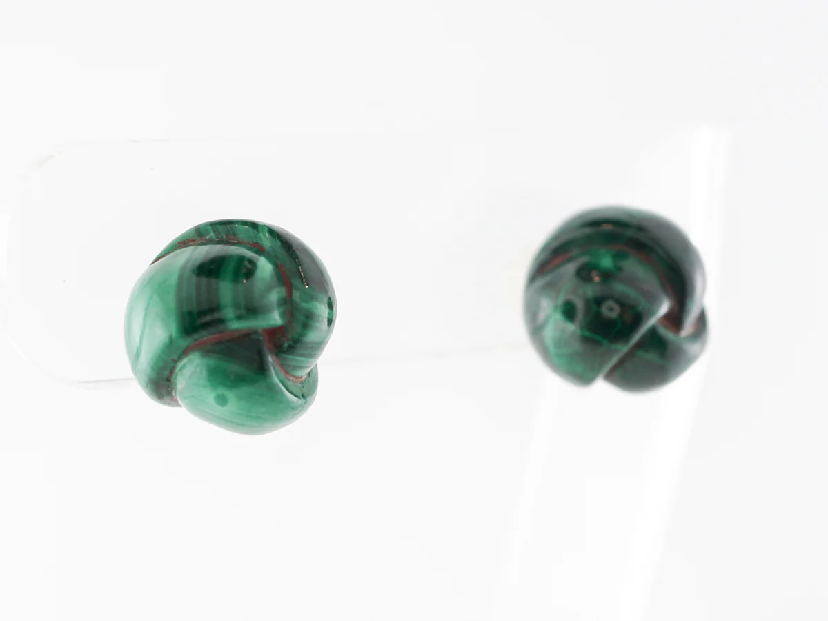 1960's Vintage Malachite Earrings in 14k Yellow Gold - Image 3