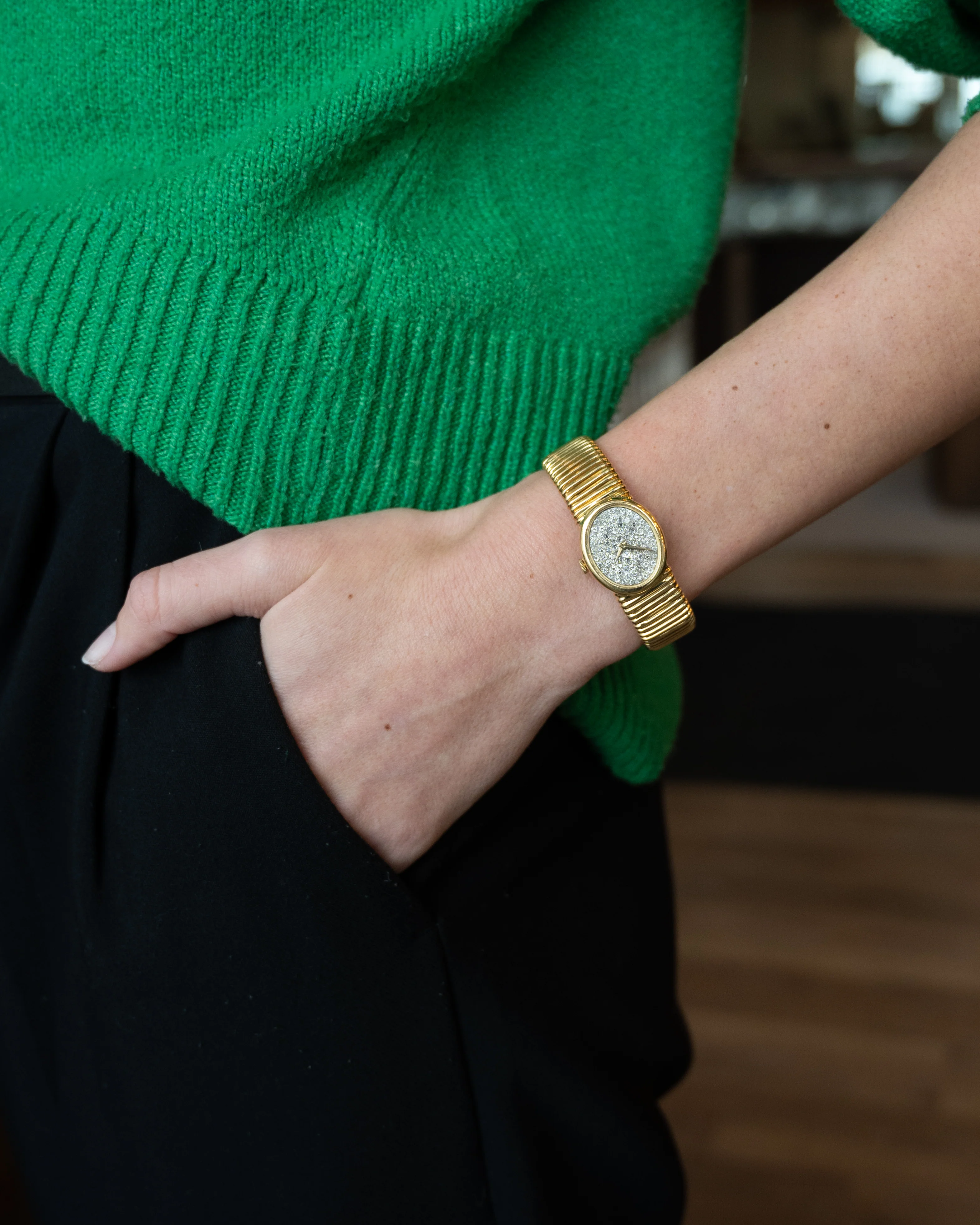 1980s Piaget Ladies Rose Cut Diamond Watch 18k - Image 6
