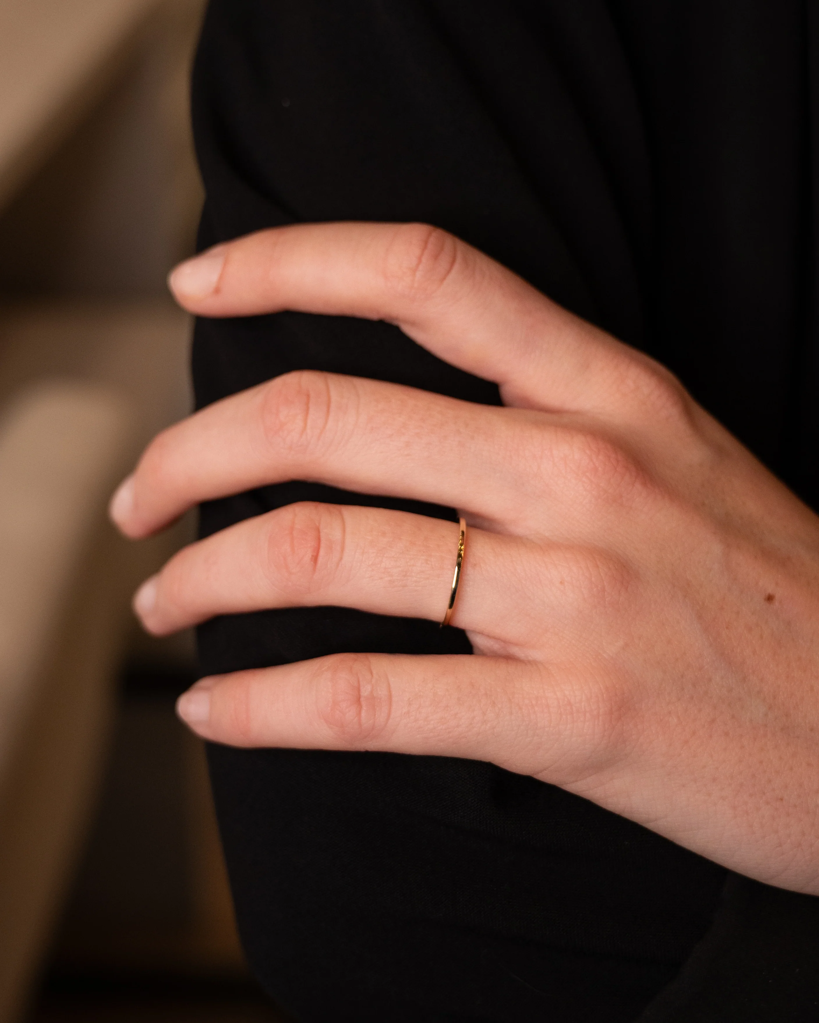 1mm Thin Flat Edge Wedding Band in 14k Yellow Gold - Image 7
