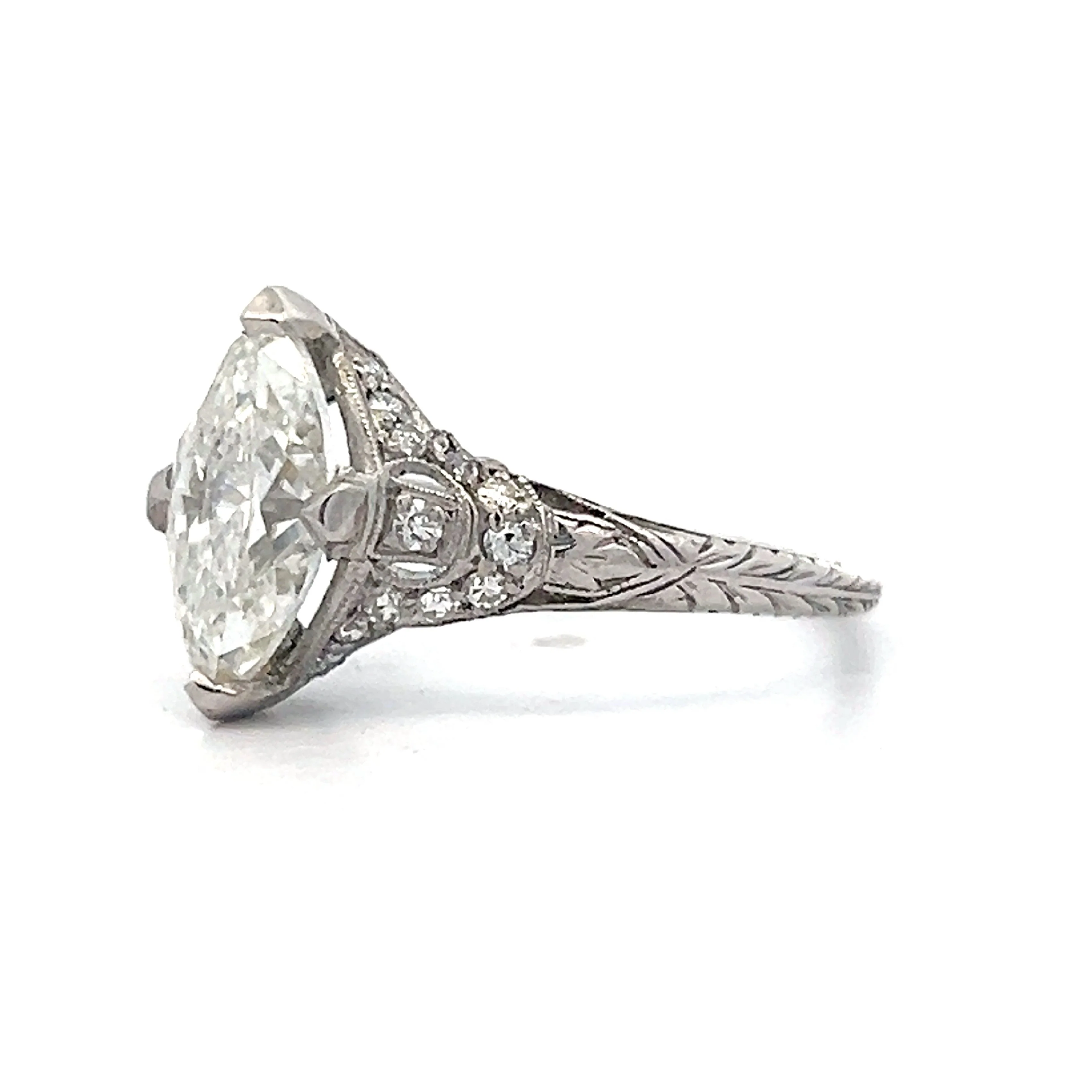 2.00 Art Deco Marquise Diamond Engagement Ring in Platinum - Image 2