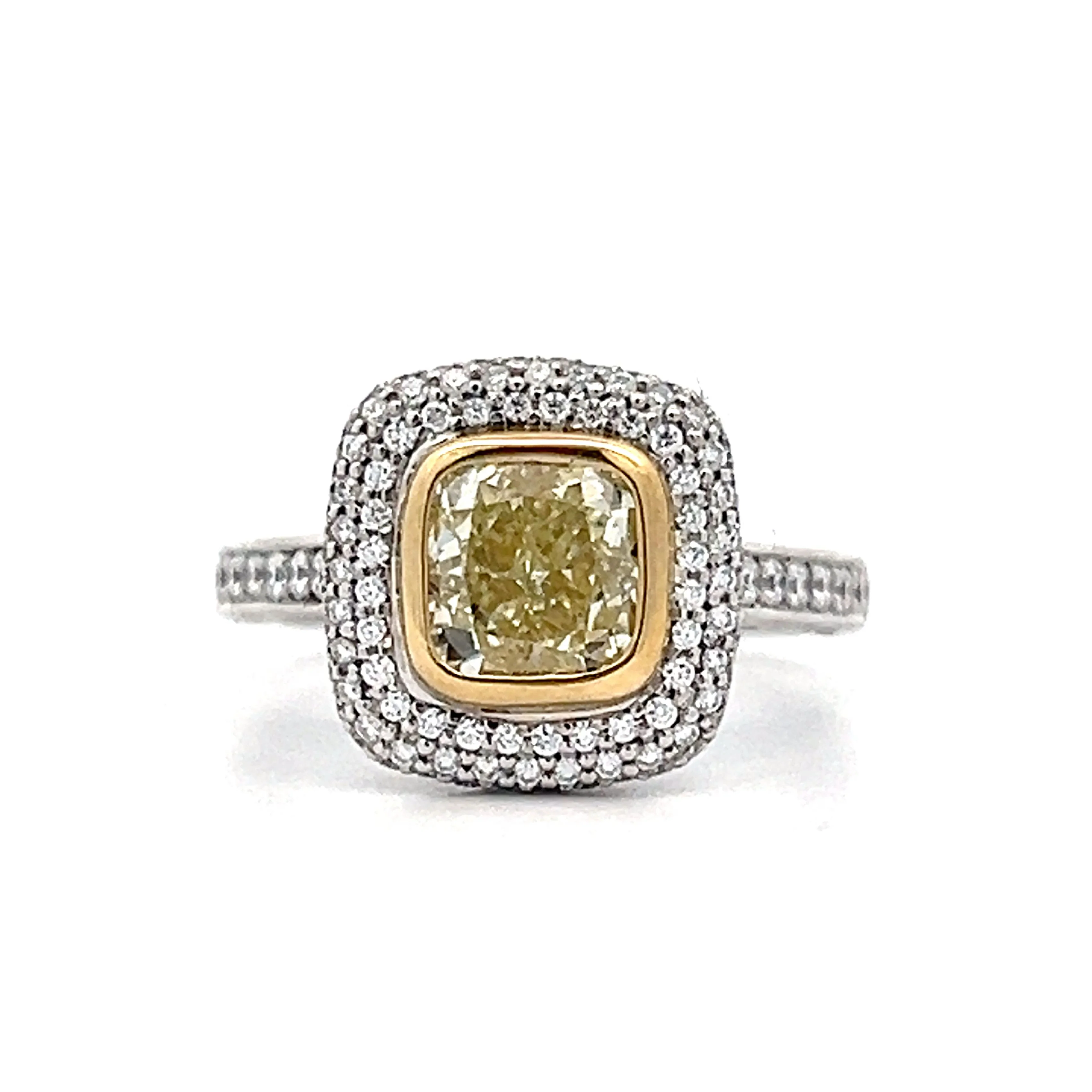 2.00 Cushion Cut Diamond Halo Engagement Ring in 18k