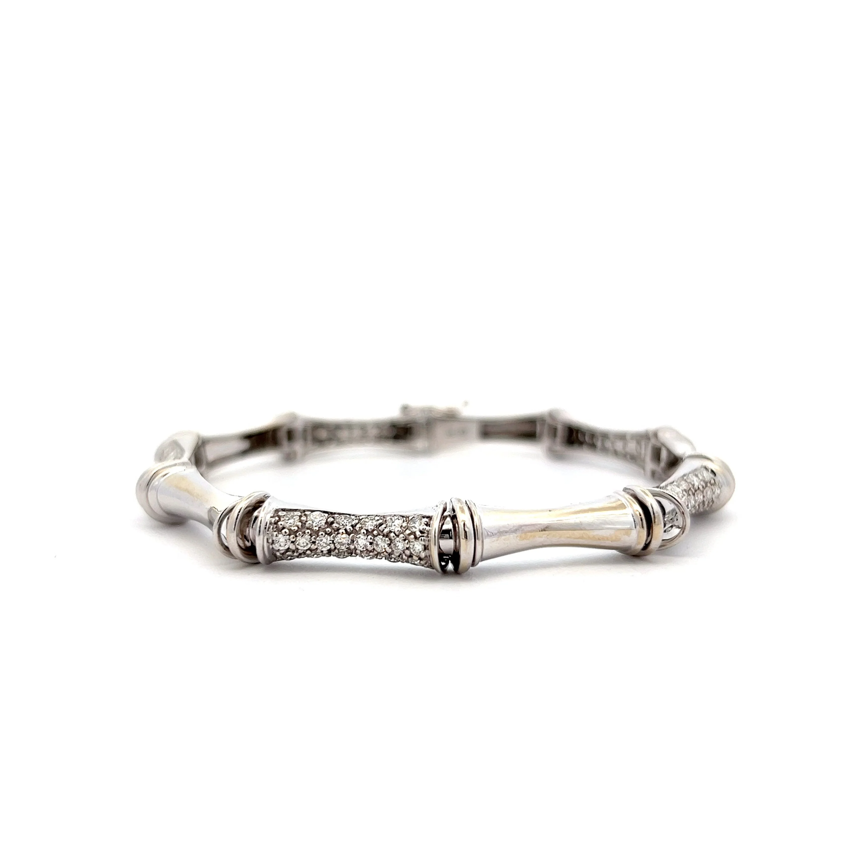2.00 Diamond Bamboo Link Bracelet in 14k White Gold