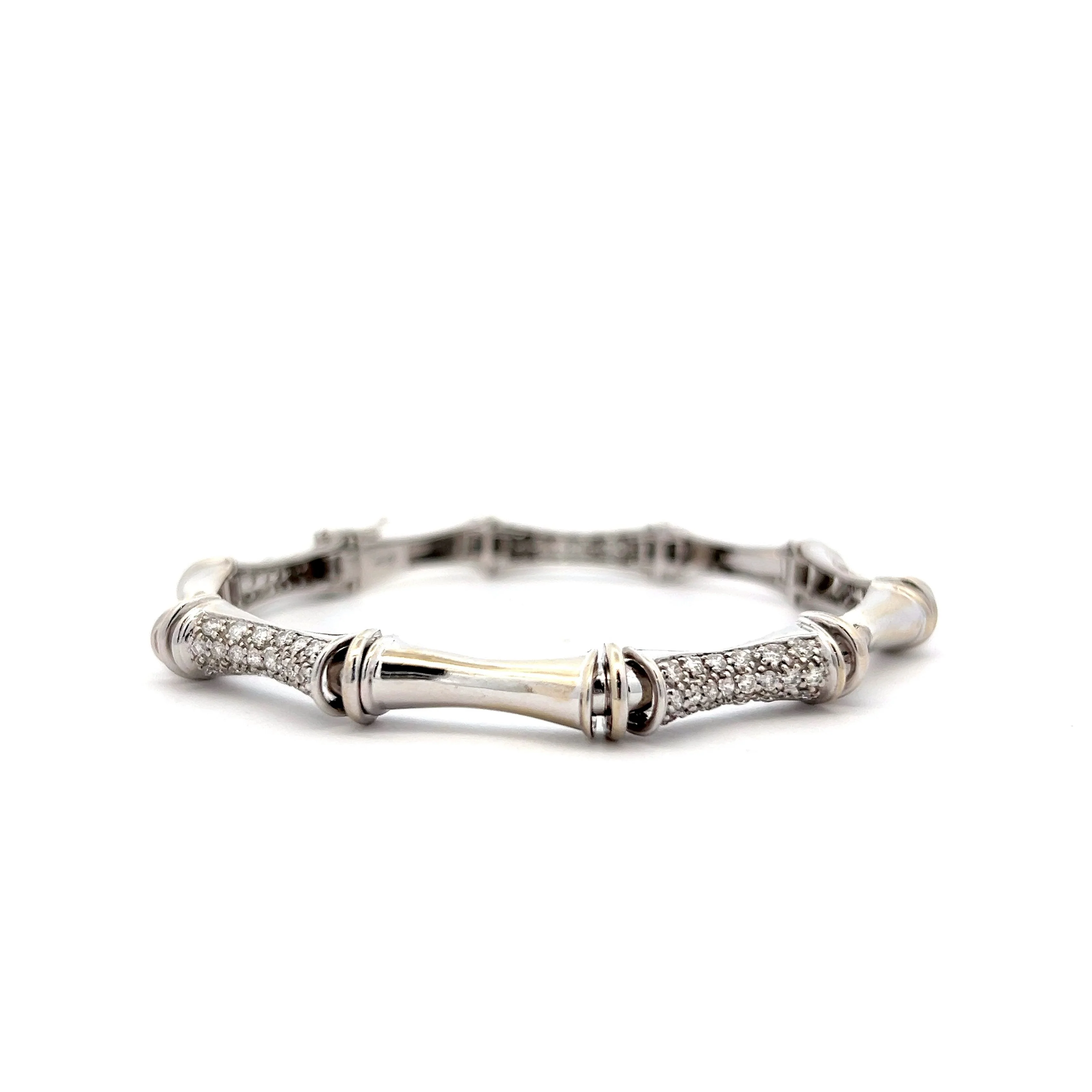 2.00 Diamond Bamboo Link Bracelet in 14k White Gold - Image 2