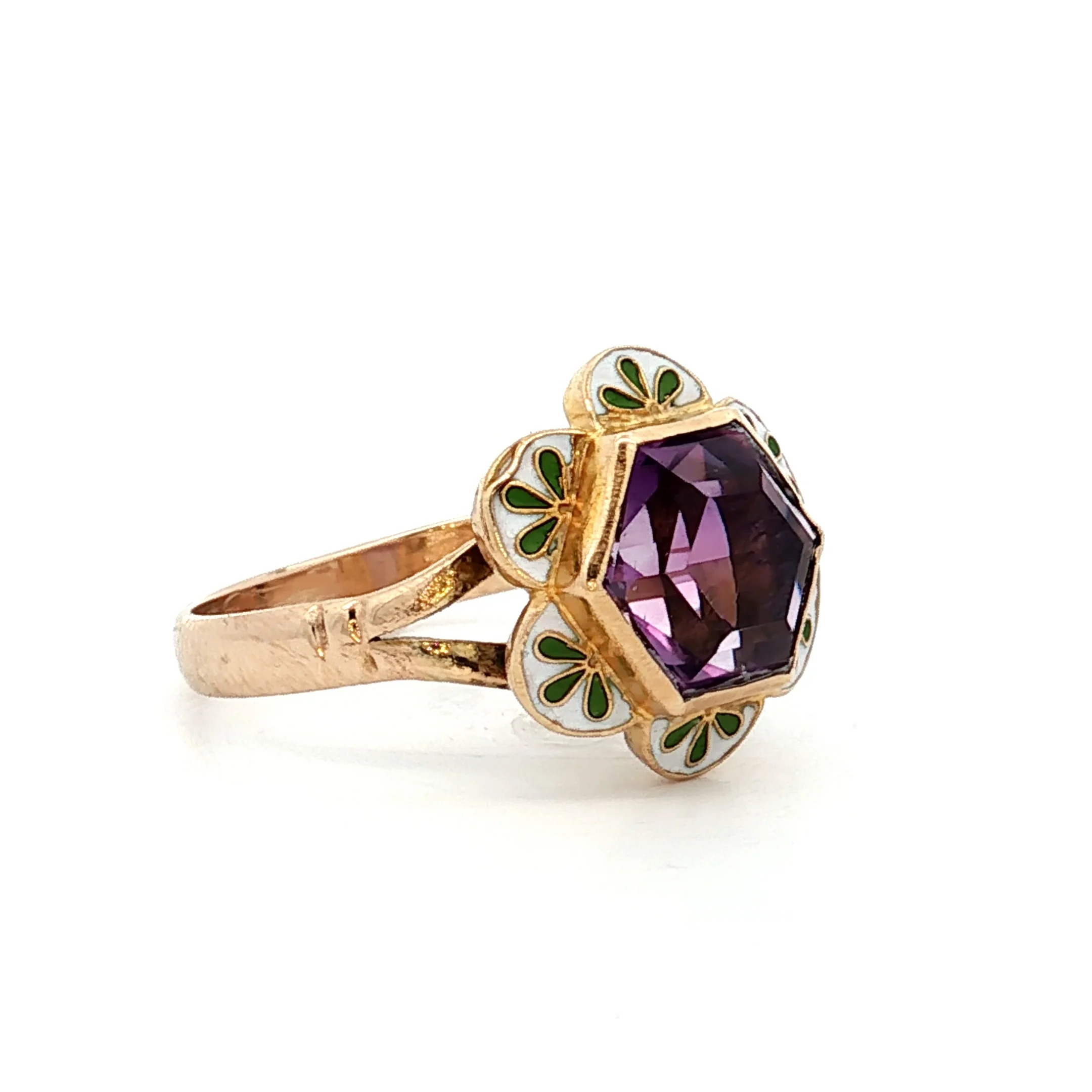 2.00 Edwardian Hexagon Amethyst Ring in 14k - Image 3