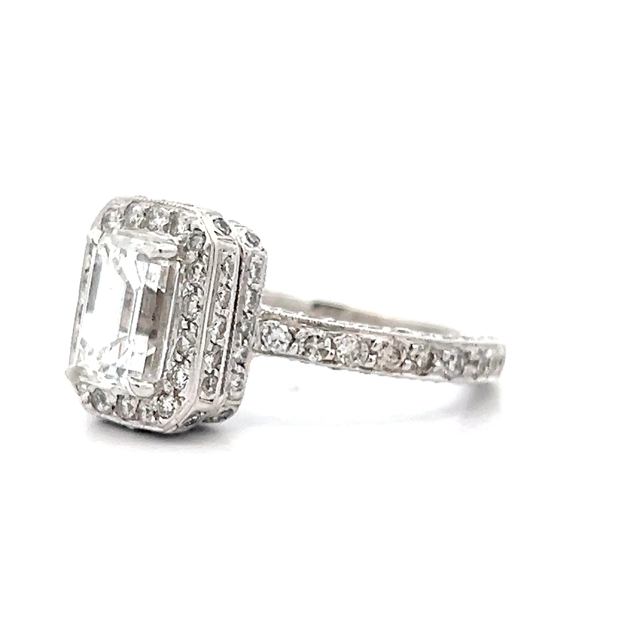 2.00 Emerald Cut Diamond Halo Engagement Ring in 18k - Image 2