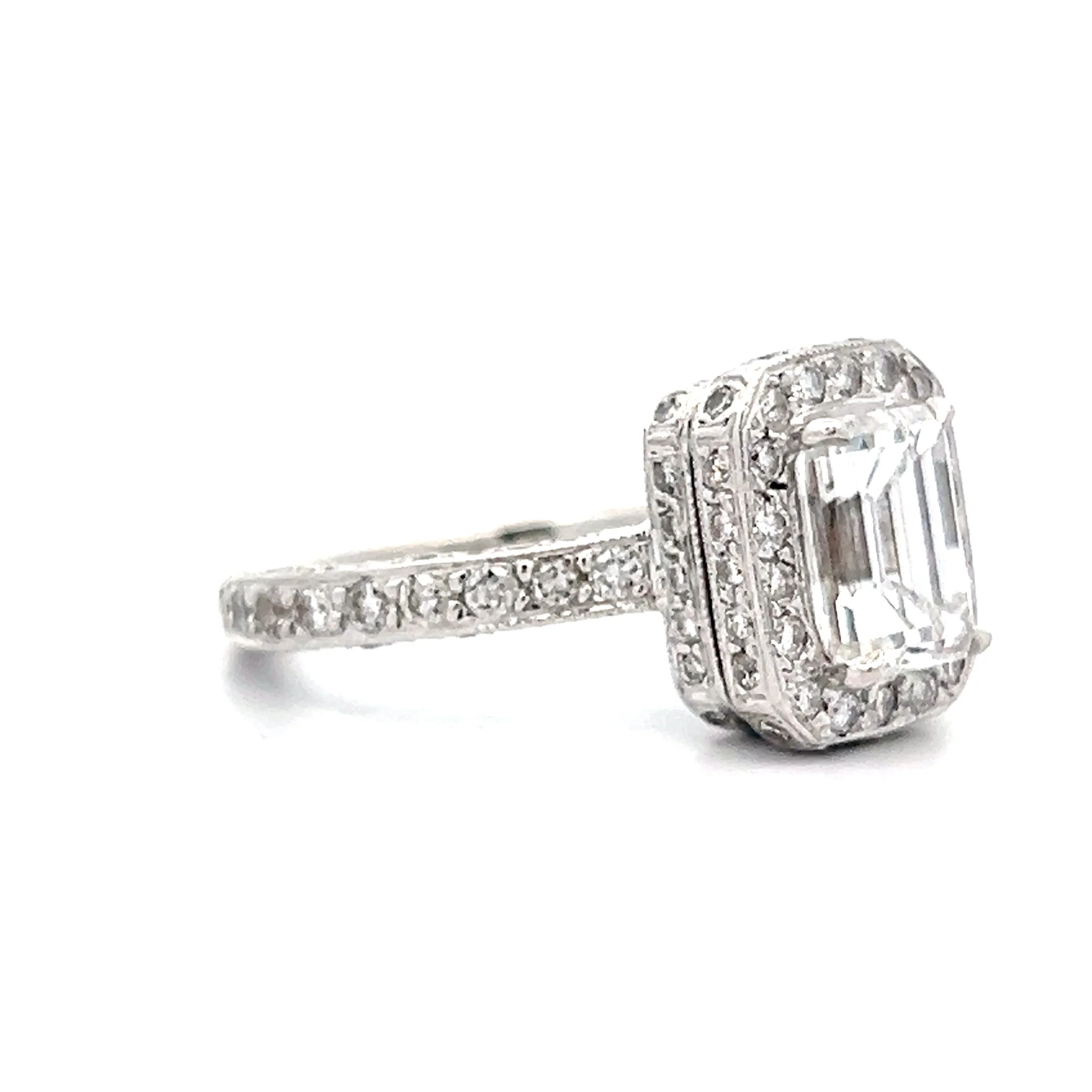 2.00 Emerald Cut Diamond Halo Engagement Ring in 18k - Image 3