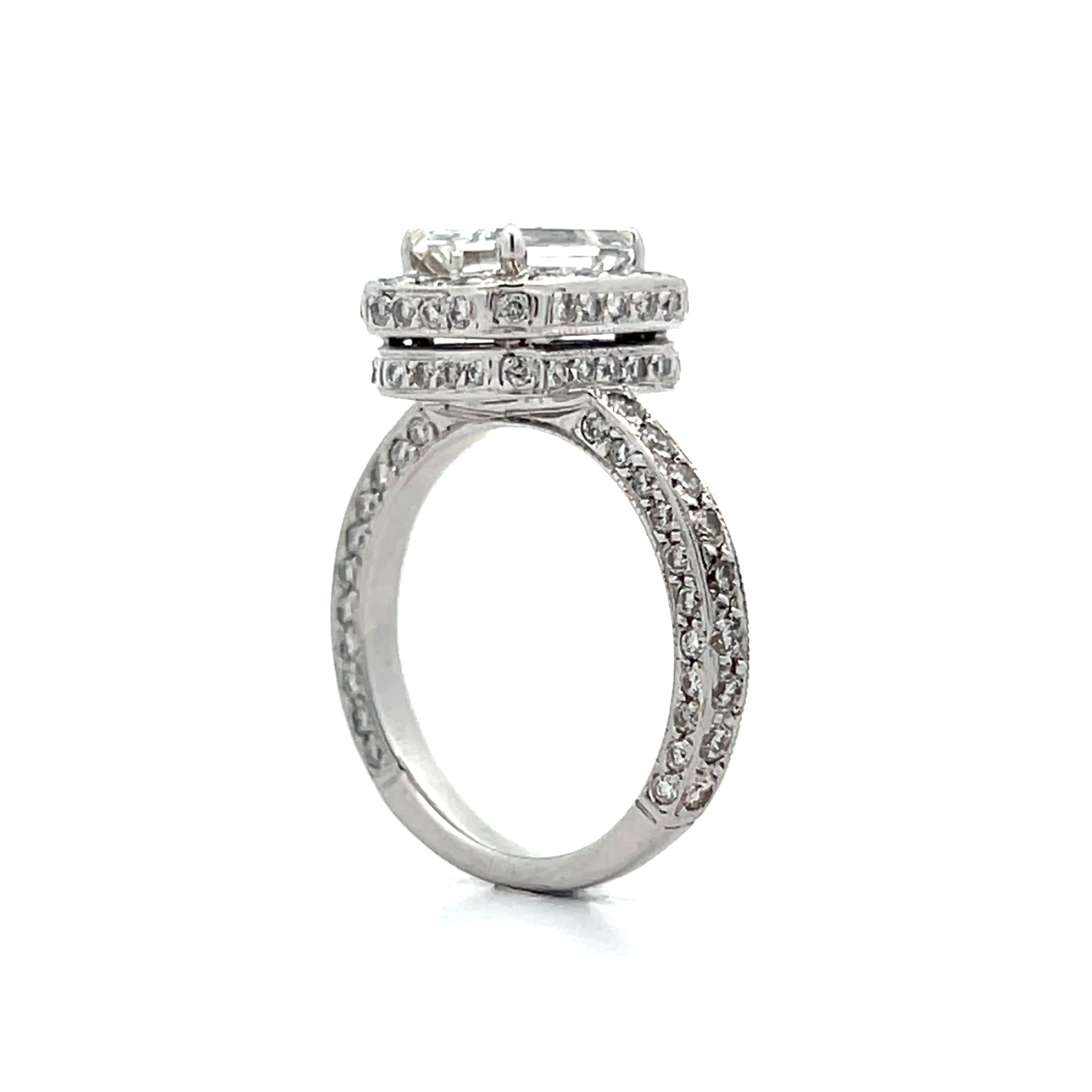 2.00 Emerald Cut Diamond Halo Engagement Ring in 18k - Image 5