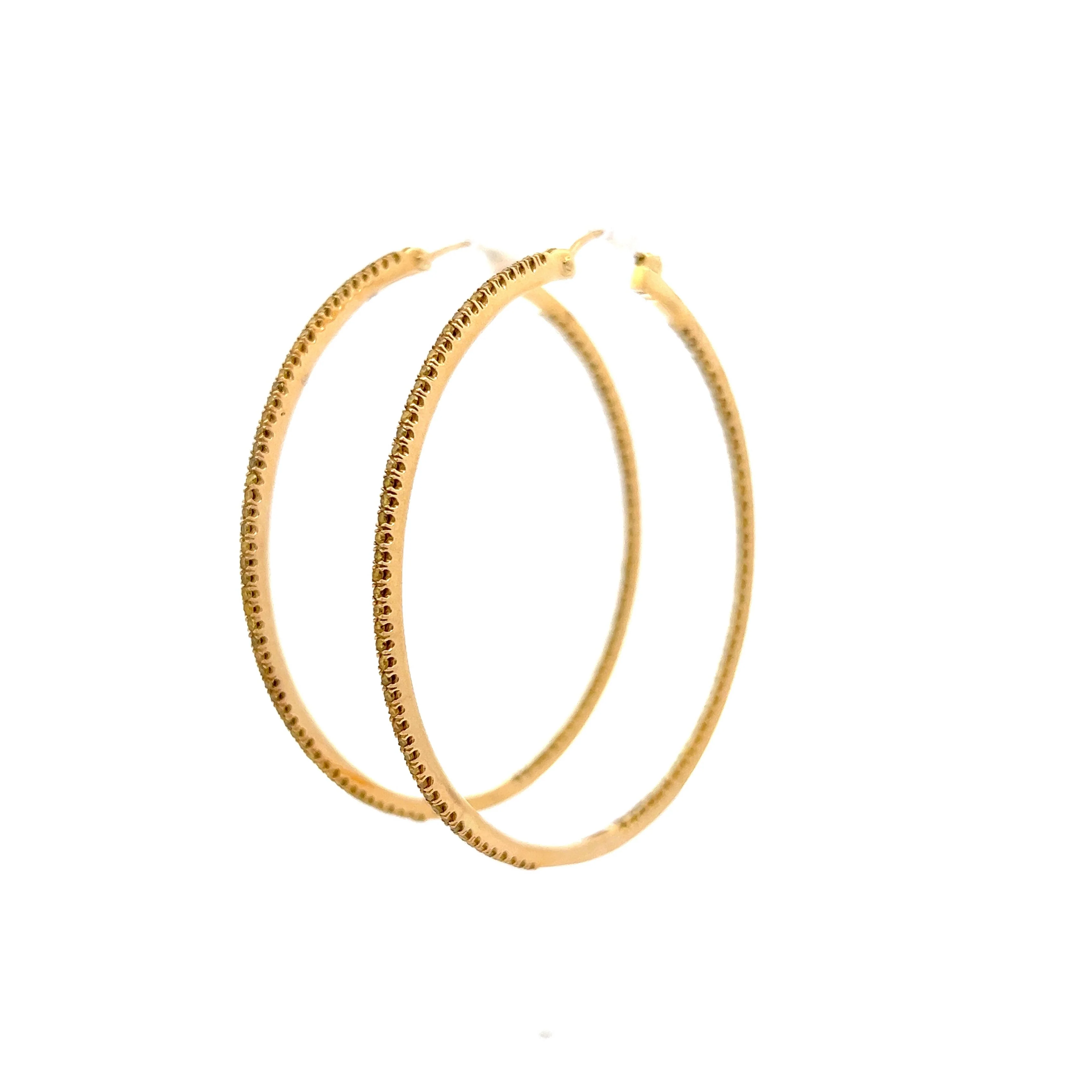 2.00 Inside Out Yellow Diamond Hoop Earrings in 18k - Image 2