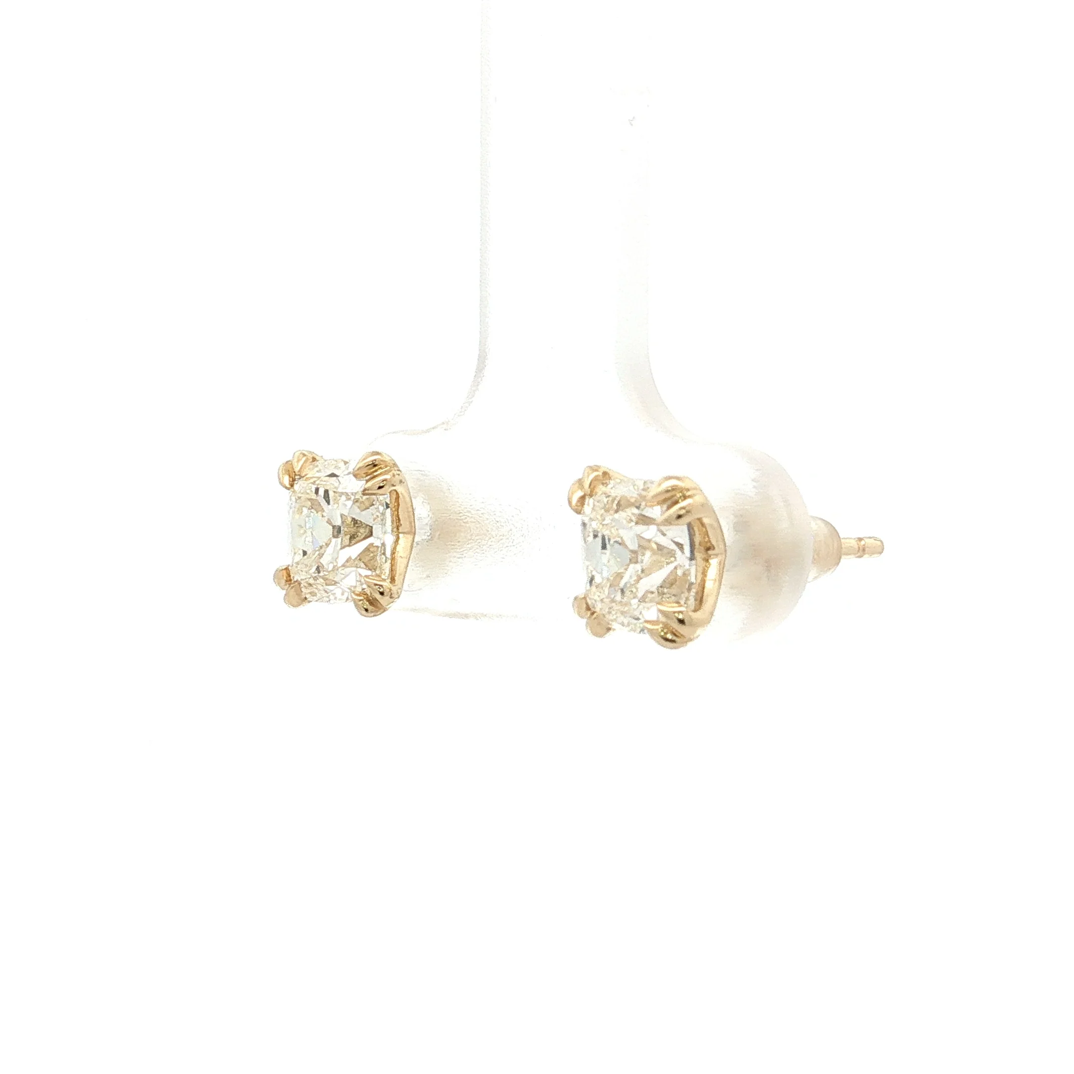 2.01 Old Mine Cut Diamond Stud Earrings 18k Yellow Gold - Image 2