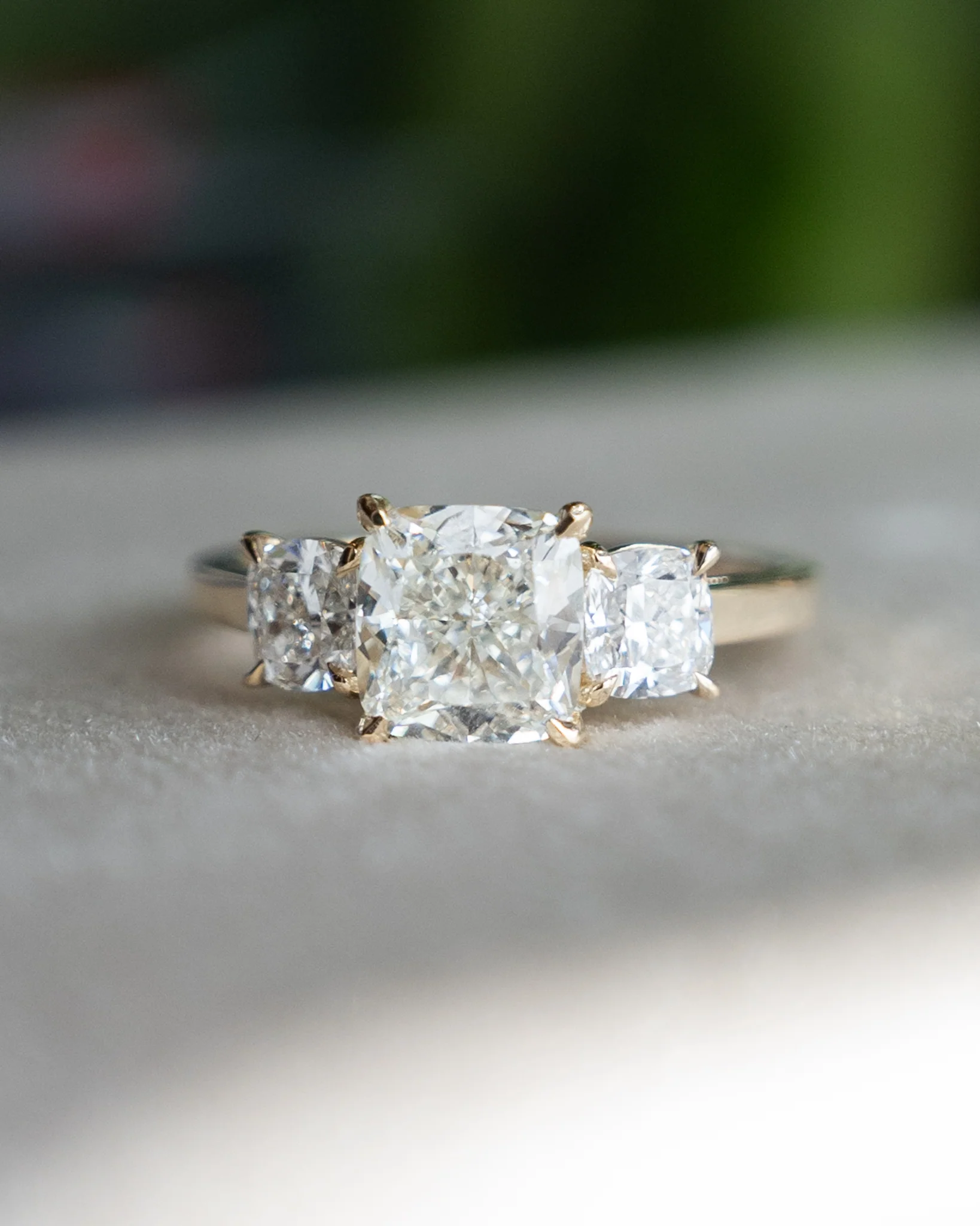 2.02 Cushion Three Stone Engagement Ring 14k - Image 6